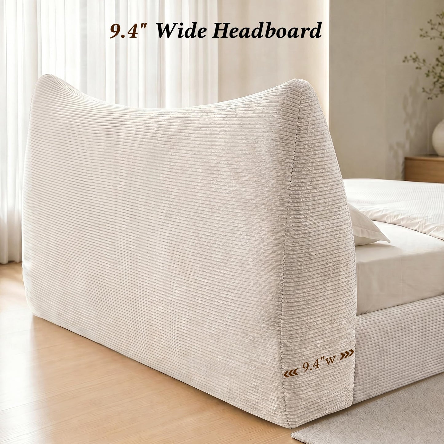 Homkdom Cloud Bed Frame with Headboard,Upholstered Soft King Size Bed Frame Rounded Corner Design,Boucle Bed Frame for Modern Bedrooms Apartments, Guest Rooms,Beige