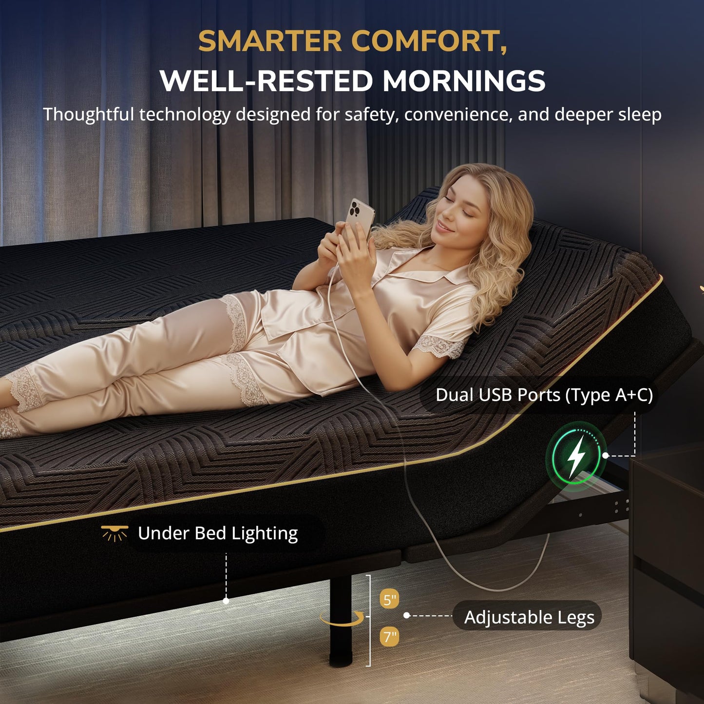 EGOHOME Split King Adjustable Bed Frame and 14" Memory Foam Mattress, Independent Head and Foot Incline Electric Bed with Massage, Wireless Remote, Zero Gravity, LED Lights, USB Ports, Adjustable Legs