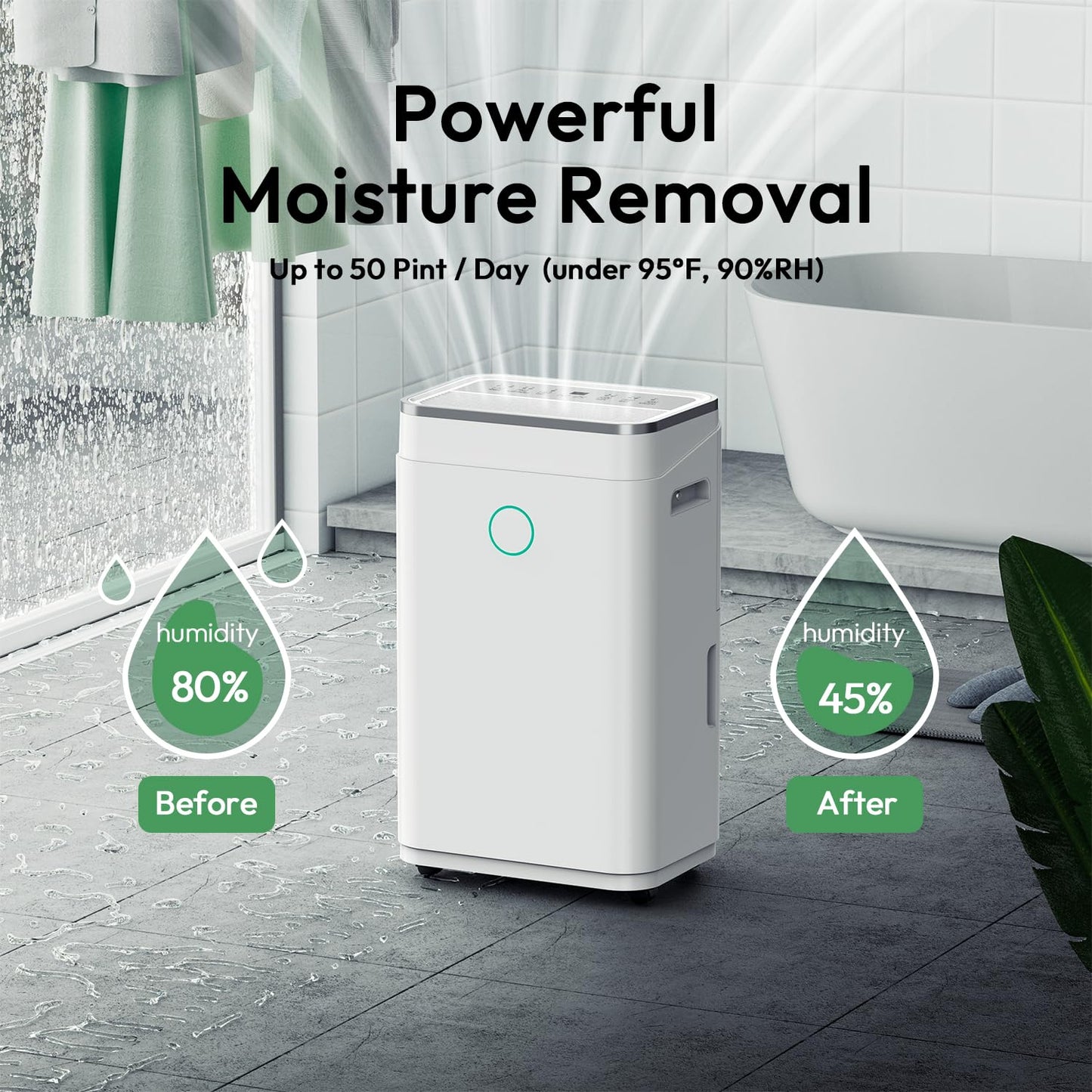 HUMILABS Dehumidifier for Basement with Drain Hose 4500 Sq. Ft - 50 Pint 1.7 gal Tank Dehumidifier for Home Bedroom Bathroom,Ultra Quiet 40 dB,Sleep Mode & 24H Timer,Child Lock,Ideal for Large Room