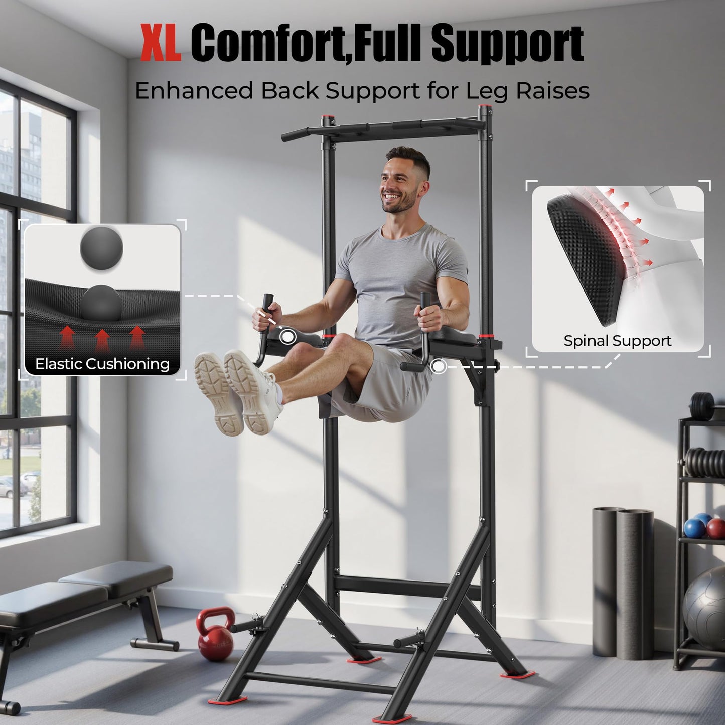 SPORTSROYALS PT2 Power Tower Pull Up Bar Station, 450LBS Stable Pull Up Dip Station for Home Gym Strength Training Equipment | FED Fitness