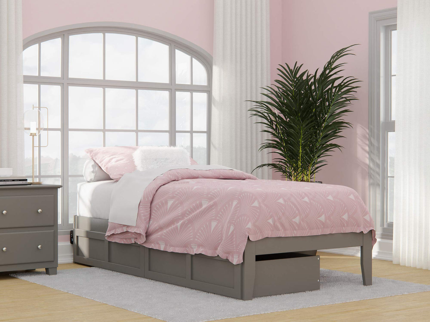 AFI, Colorado Twin XL Platform Bed with 2 Storage Drawers, Grey
