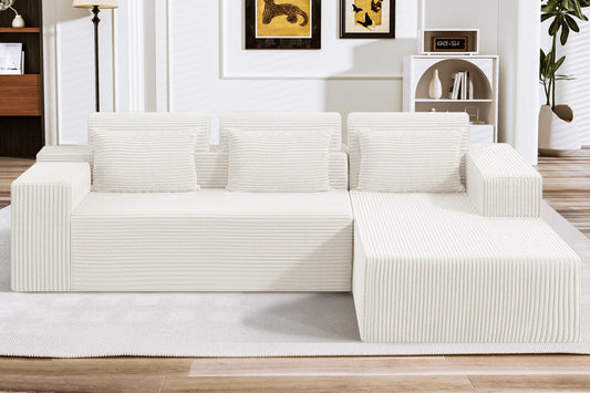 HABUTWAY Sectional Couches for Living Room,No Assembly L Shaped Couch 105" Modular Sectional Sofa Couch with Deep Seat,Cloud Couches Furniture Sets for Apartment,Corduroy (Beige, Right Facing)