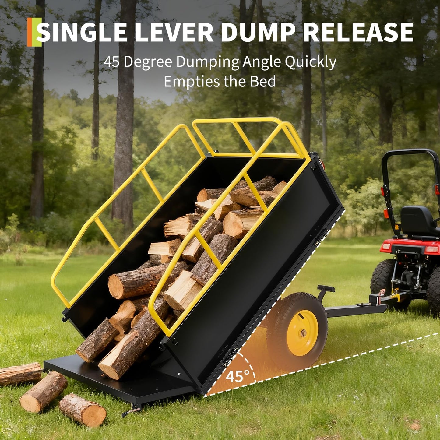 Lawn Mower Trailer ATV Dump Cart Tow Behind, 600 Lb Capacity, 17 Cu.ft, Heavy Duty Steel Garden Utility Trailer with All Terrain Tires & Removable Sides for Yard Lawn