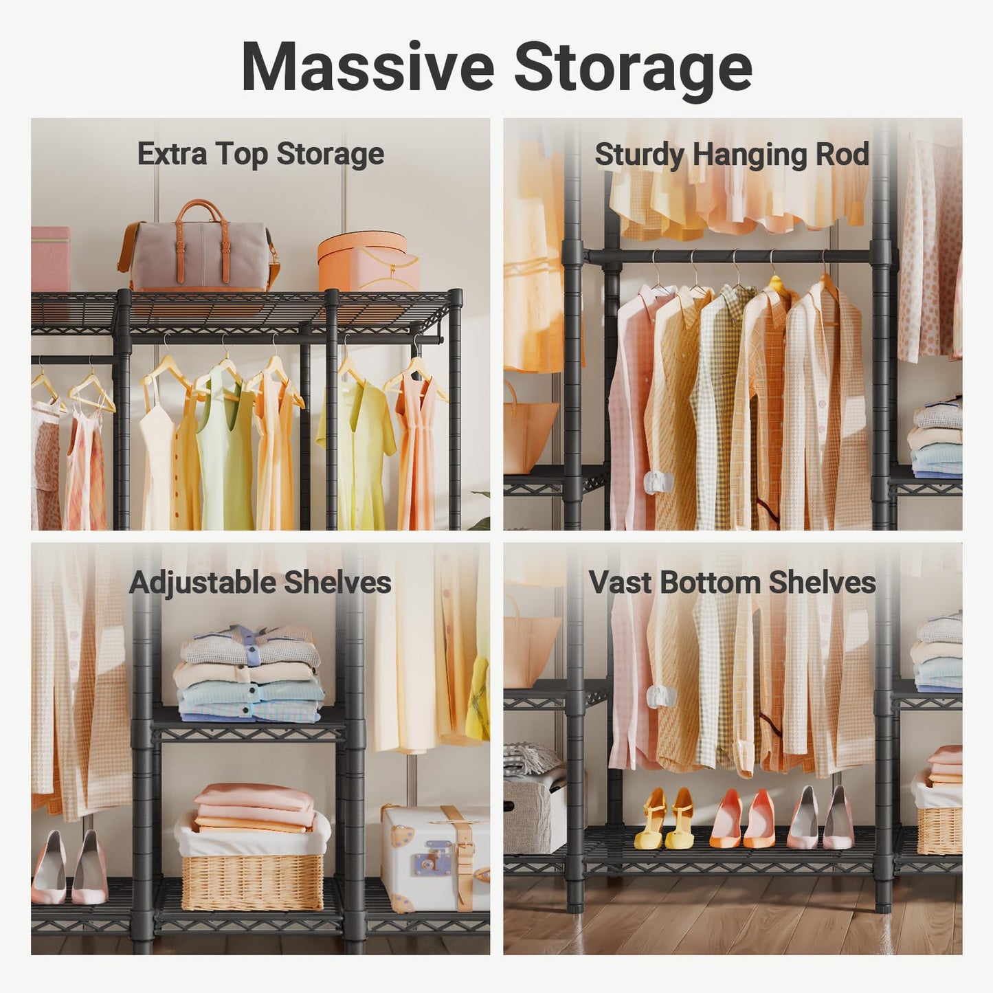 VIPEK V50 Heavy Duty Clothes Rack, Extra Large Freestanding Garment Rack with Adjustable Shelves, Open Closet Storage System for Bedroom, Reach-in/Walk-in Closet, 1300 lbs Capacity, Black