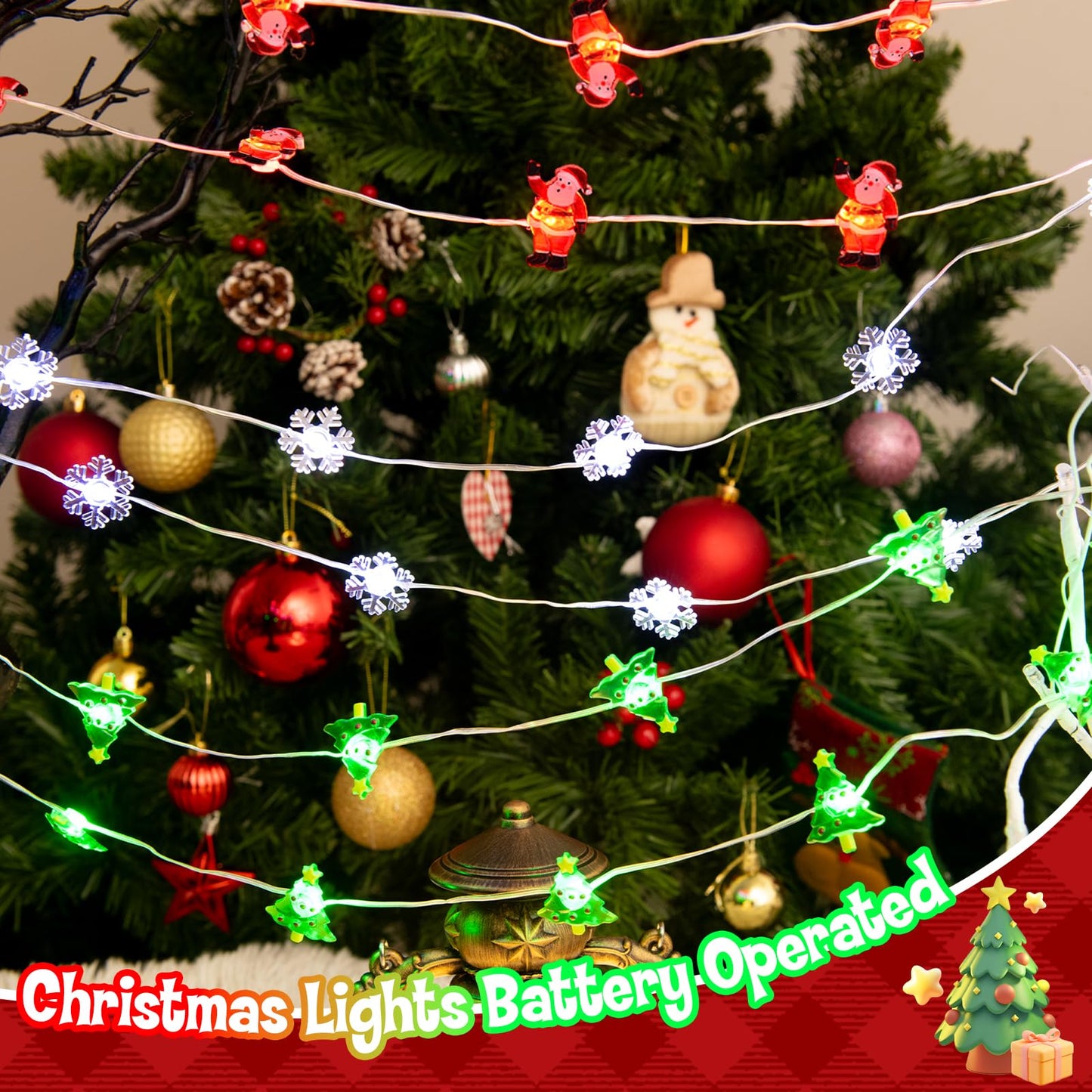 cshare Christmas String Lights, 30 LED Twinkling Indoor Decor, 9.8ft, White, Battery Operated, Model CS-SDKJ, 3 Packs