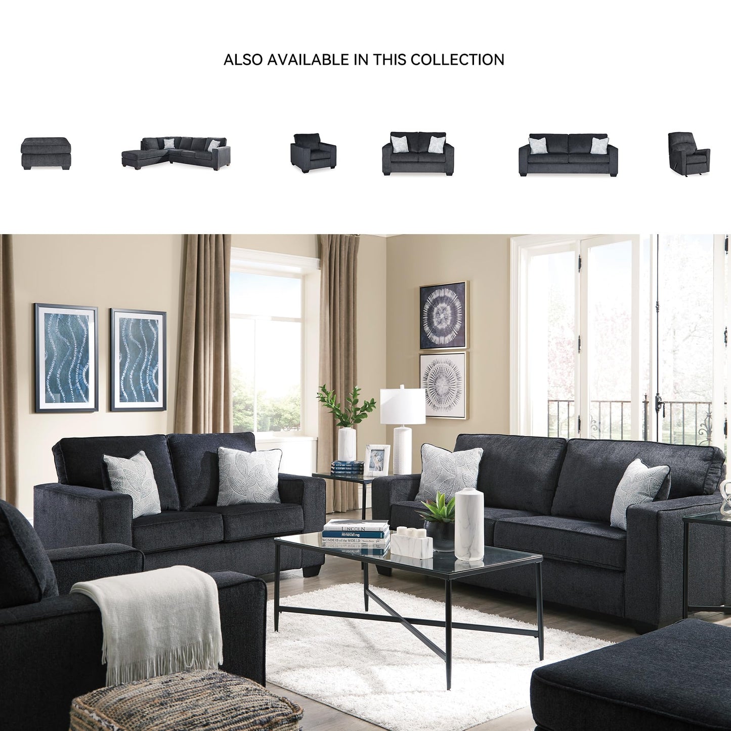 Signature Design by Ashley Altari Modern Loveseat with 2 Accent Pillows, Dark Gray