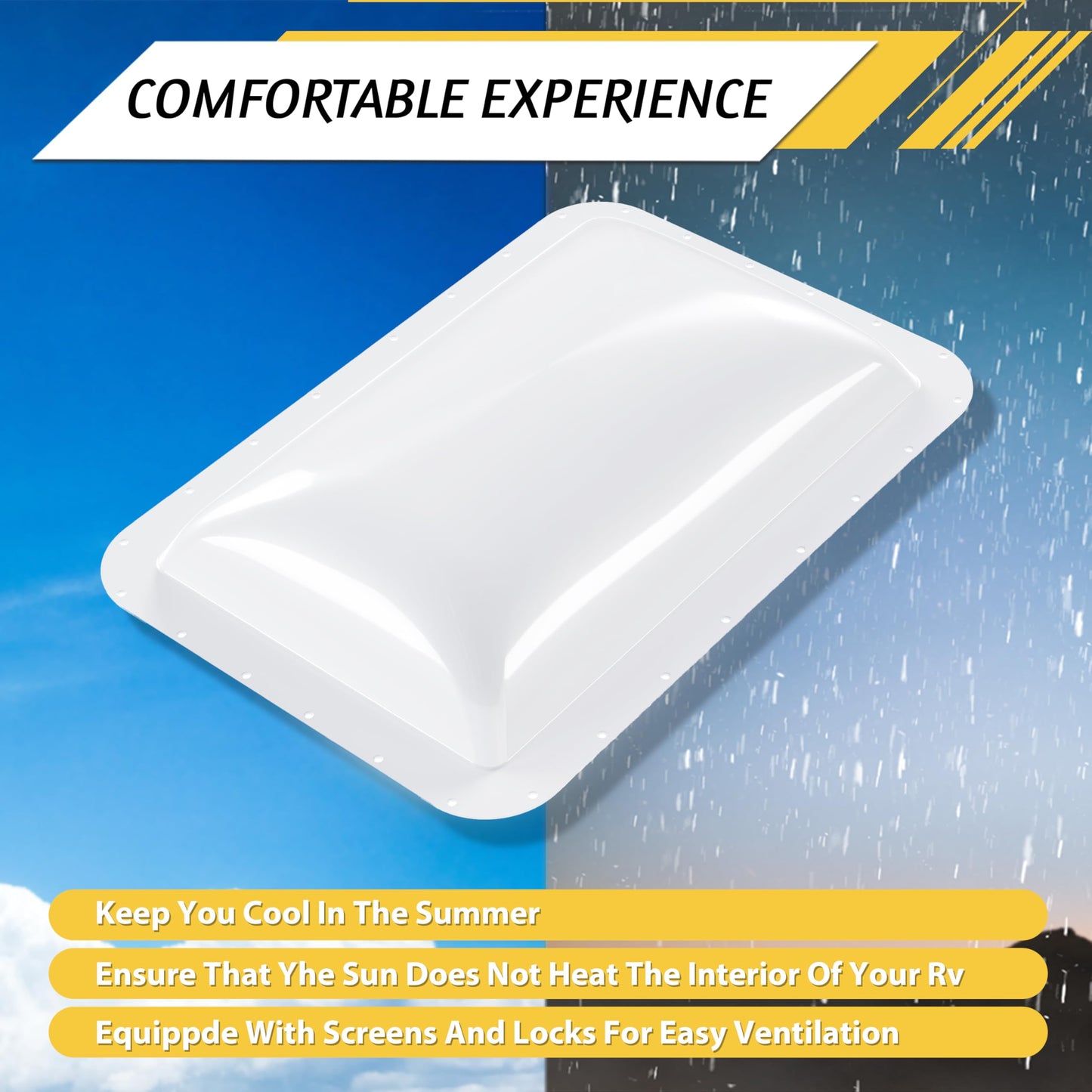 KUAFU Skylight Cover for RV, 18in x 26in, White, Plastic, Model GO-3979, Fits 14in x 22in Dome, Roof Vent Replacement Cover