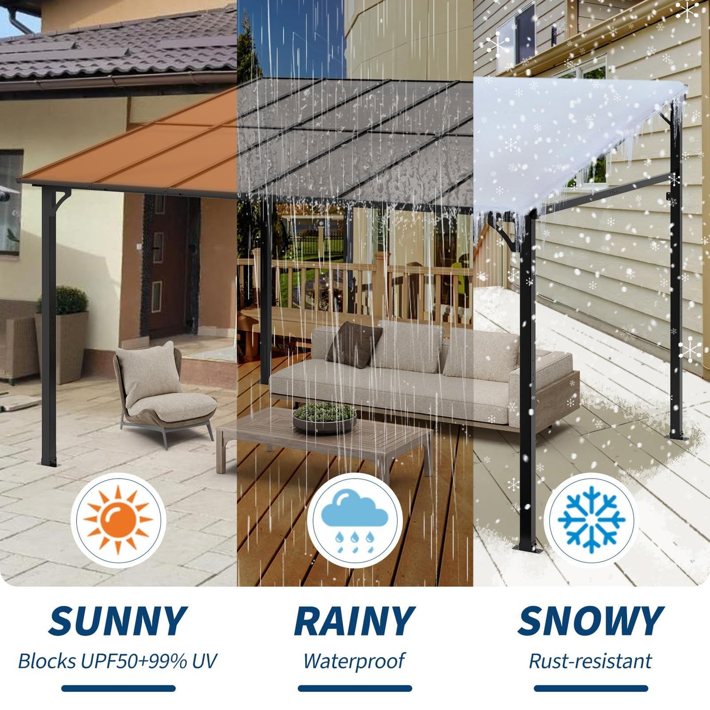 10x12 ft Wall-Mounted Lean-to Gazebo, Outdoor Patio Cover Awning with Heavy-Duty Aluminum Frame & UV-Resistant Polycarbonate Roof, All-Weather Hardtop Canopy for Deck, Yard & Parties