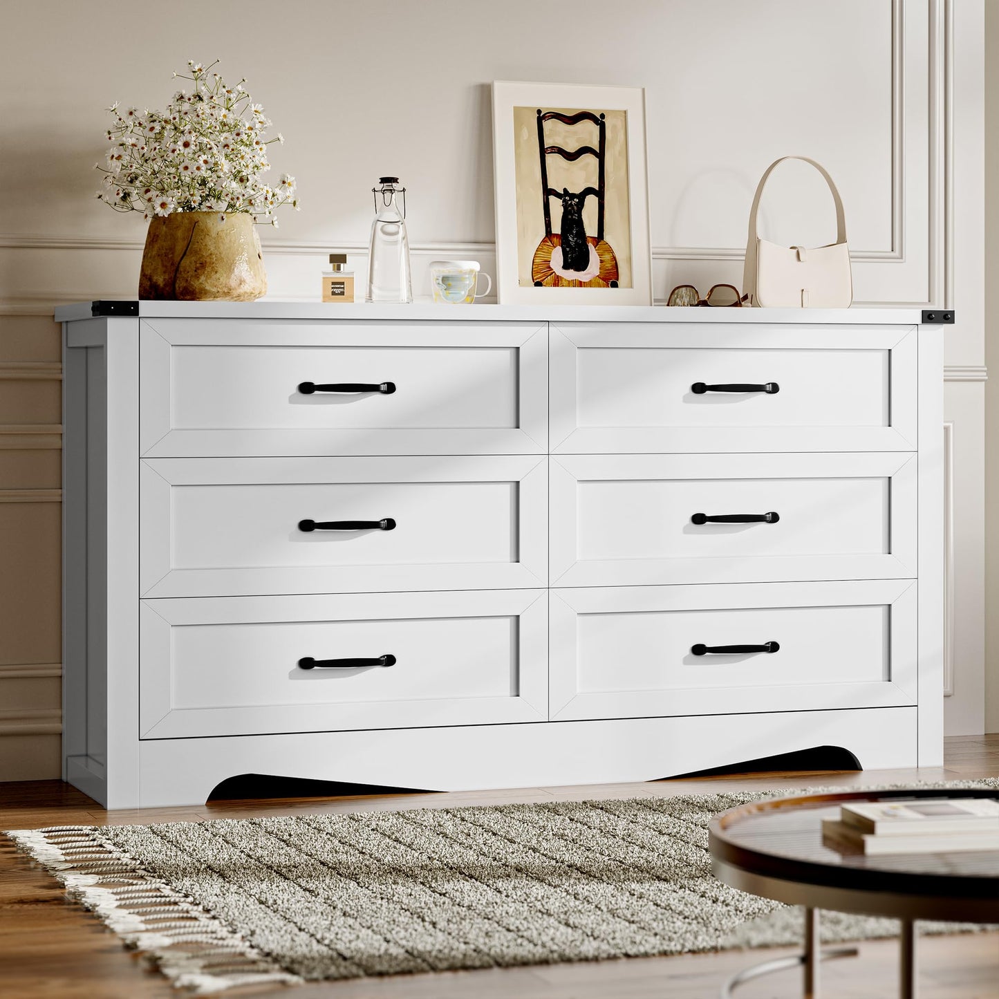 BORNOON 6-Drawer Dresser for Bedroom, Modern Wooden Chest of Drawers with Metal Handles, Anti-Tipping Design, Sturdy and Stable Storage Organizer for Living Room, Entryway, Home Office