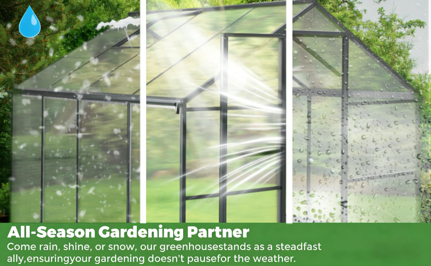 6x6FT Greenhouse for Outdoors, Polycarbonate Greenhouse with Quick Setup Structure and Roof Vent, Aluminum Large Walk-in Green House for Outside Garden Backyard, Charcoal Black