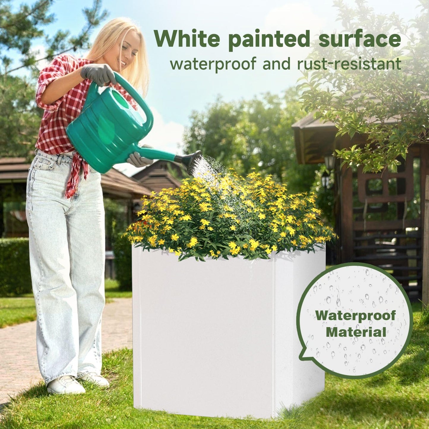 GJWCVL Steel Planter Box-24"x24"x24"-Large Square Planter Box-Outdoor Indoor-White Metal Planter Box Cube Steel Planters Heavy Duty Commercial Residential for Porch Patio Home Garden Hotel