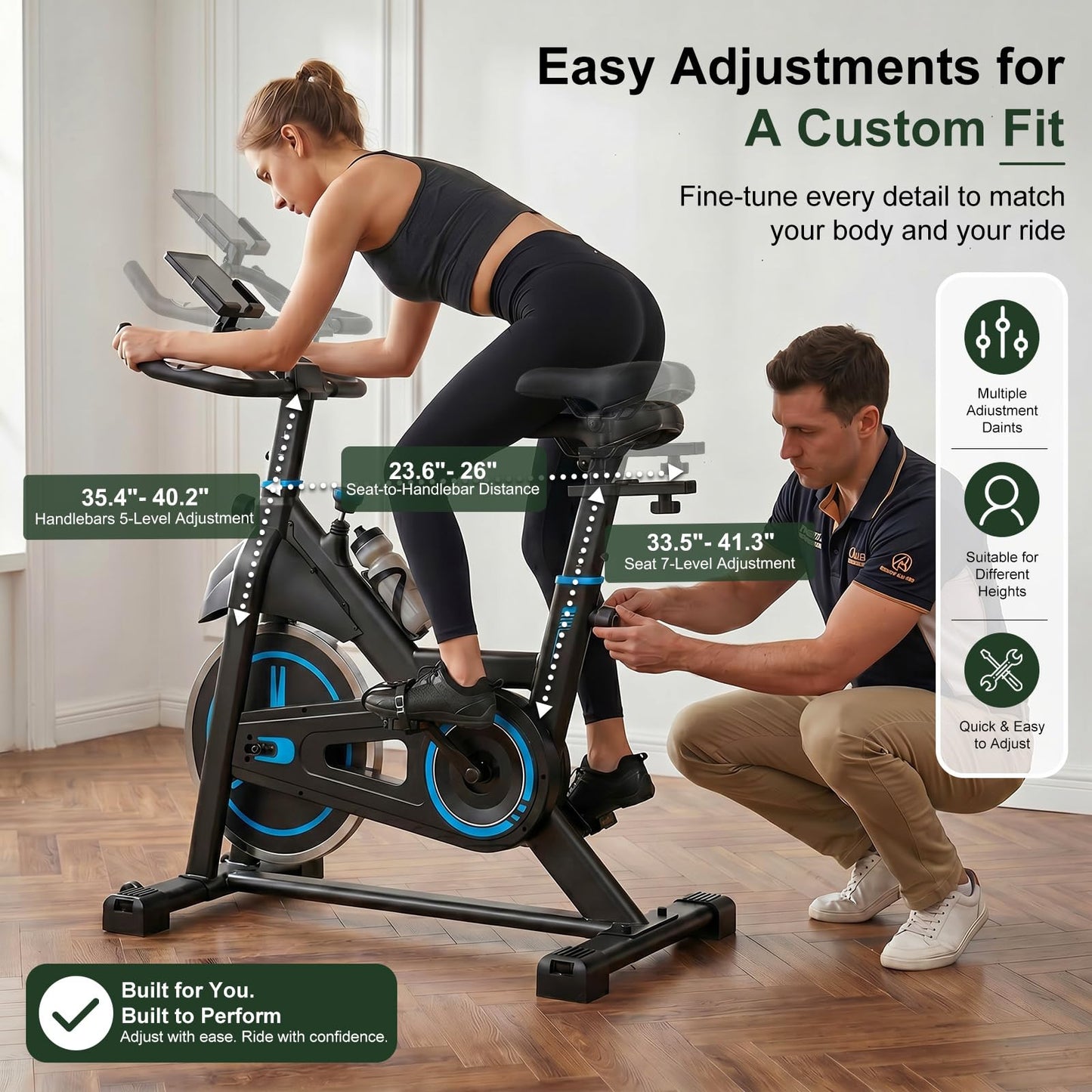 Exercise Bike with APP, Stationary Bike for Home, Workout Bike for Adults & Seniors, Indoor Cycling Bike with Adjustable Resistance, Low Noise, Easy Assembly, 265LB Weight Capacity, Black&Blue