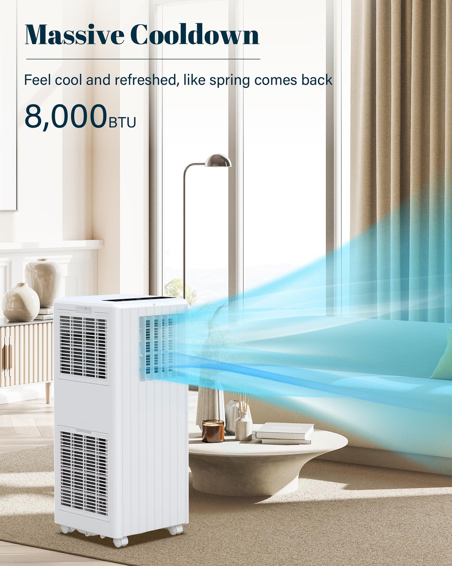 GarveeTech 8,000 BTU Portable Air Conditioner for Indoor Rooms, 3 in-1 AC Unit for Bedroom 250-350 Sq.Ft, Dehumidifier, Fan, Sleep Mode, 24 Timer, Remote Control, Window Kits