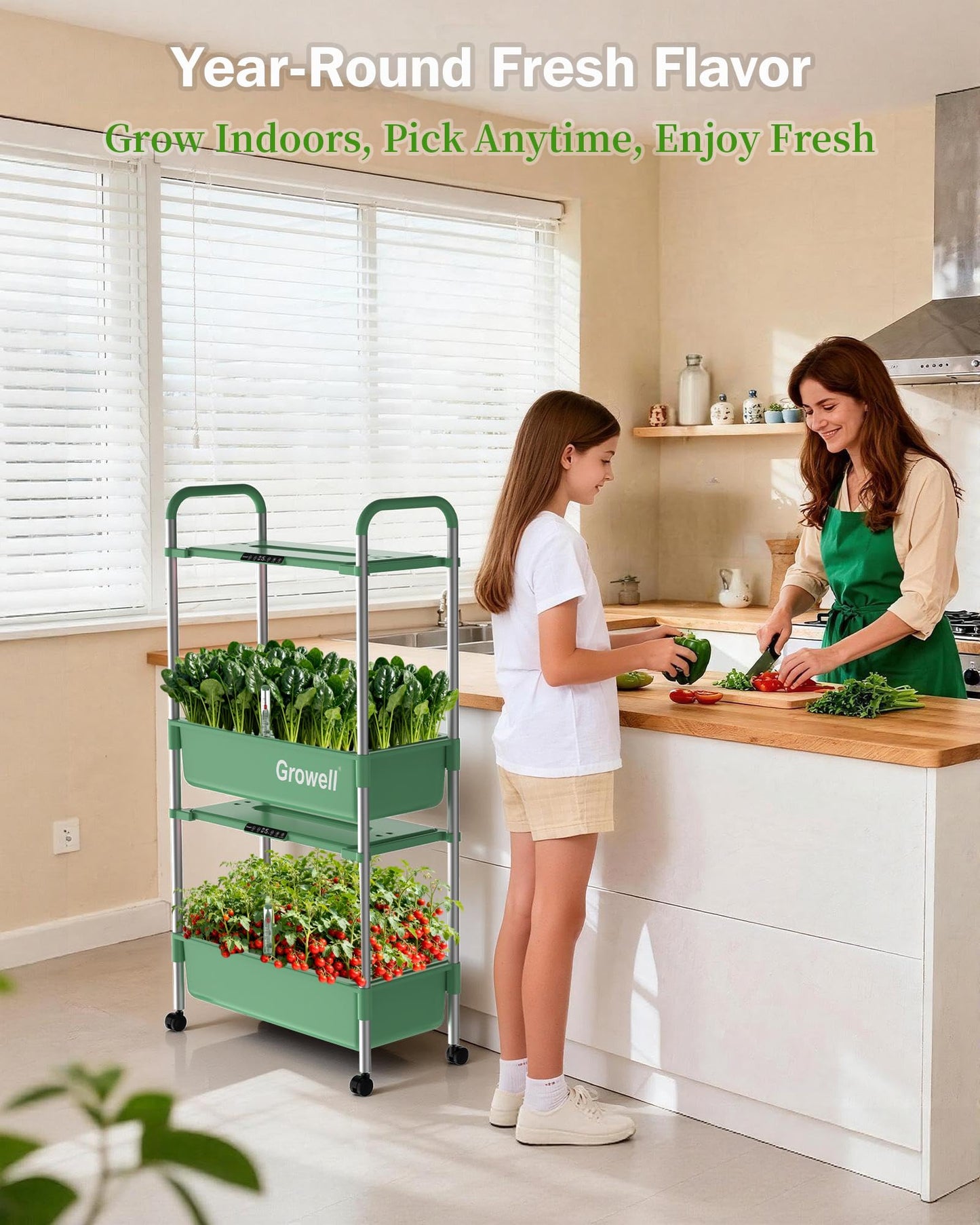 Growell Large Hydroponics Growing System Kit, 54 Pods Vertical Indoor Herb Garden Kit with LED Grow Light & Independent Water Pump, 28L Movable Indoor Planter Perfect Gardening Gifts (2 Tier-Green)