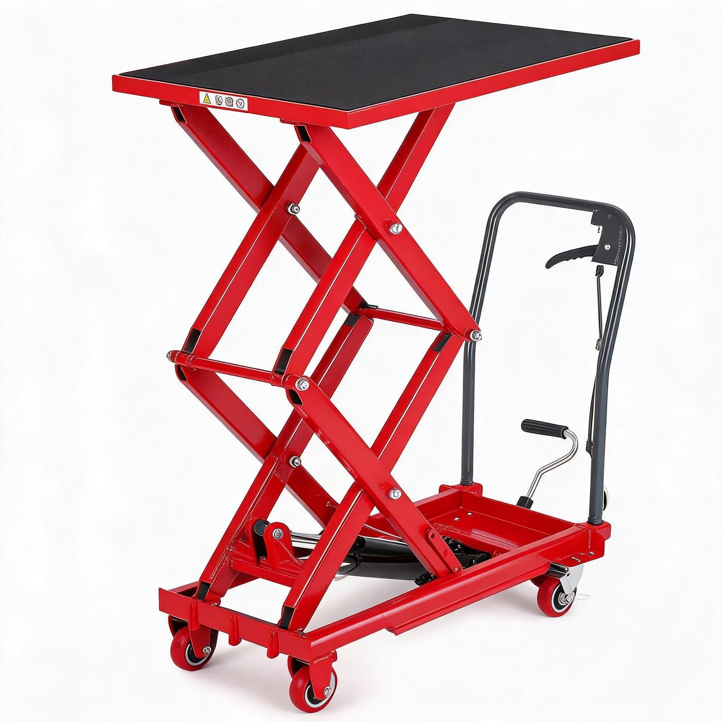 EliteEdge Hydraulic Lift Table Cart, 330lbs Capacity 50" Lifting Height Hydraulic Table Cart, Double Scissor Lift Table with Non-Slip Pad for Material Handling and Transportation, Red