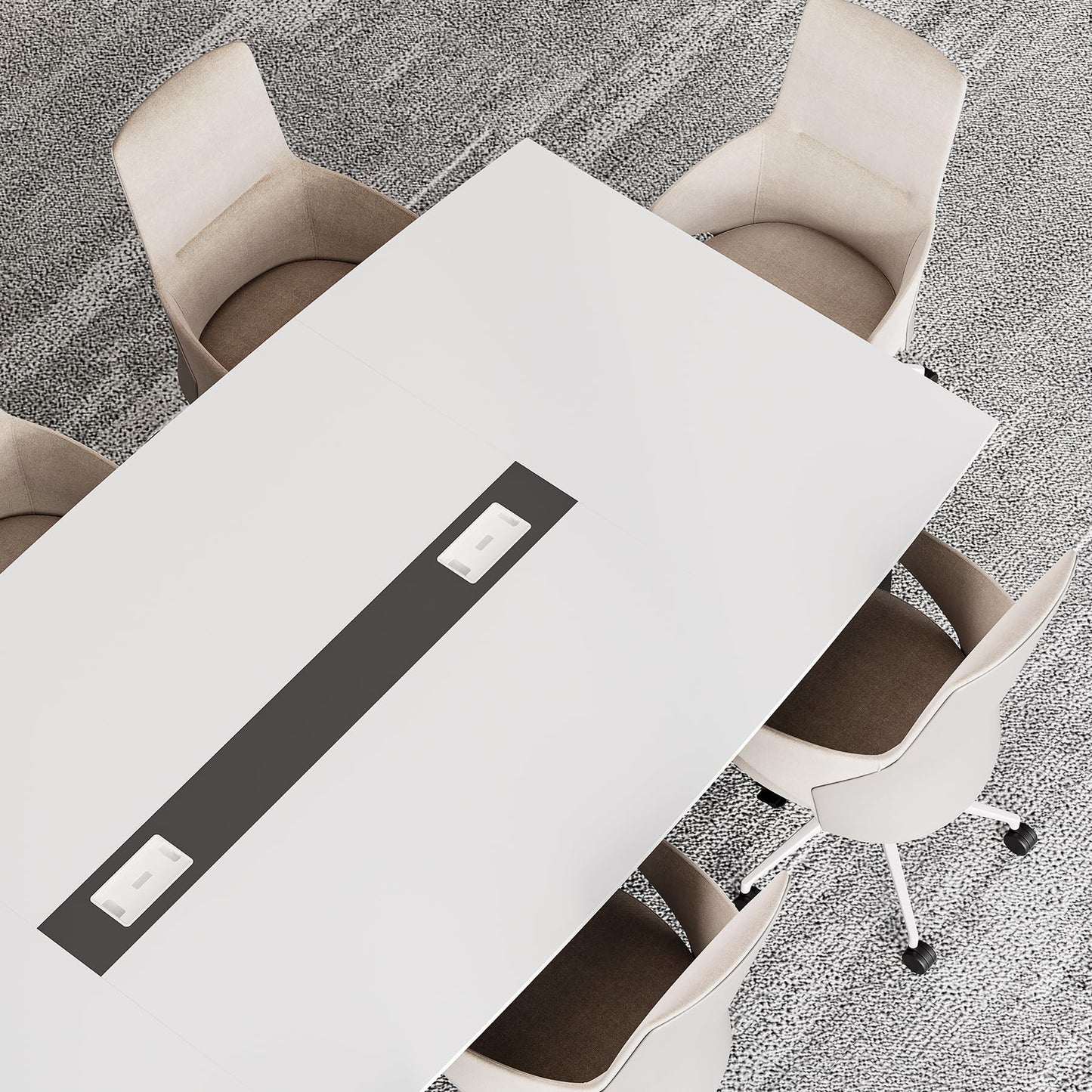 LITTLE TREE 8FT Conference Room Table, 94.48L x 47.21W x 29.52H Boat Shaped Meeting Table, White&Black