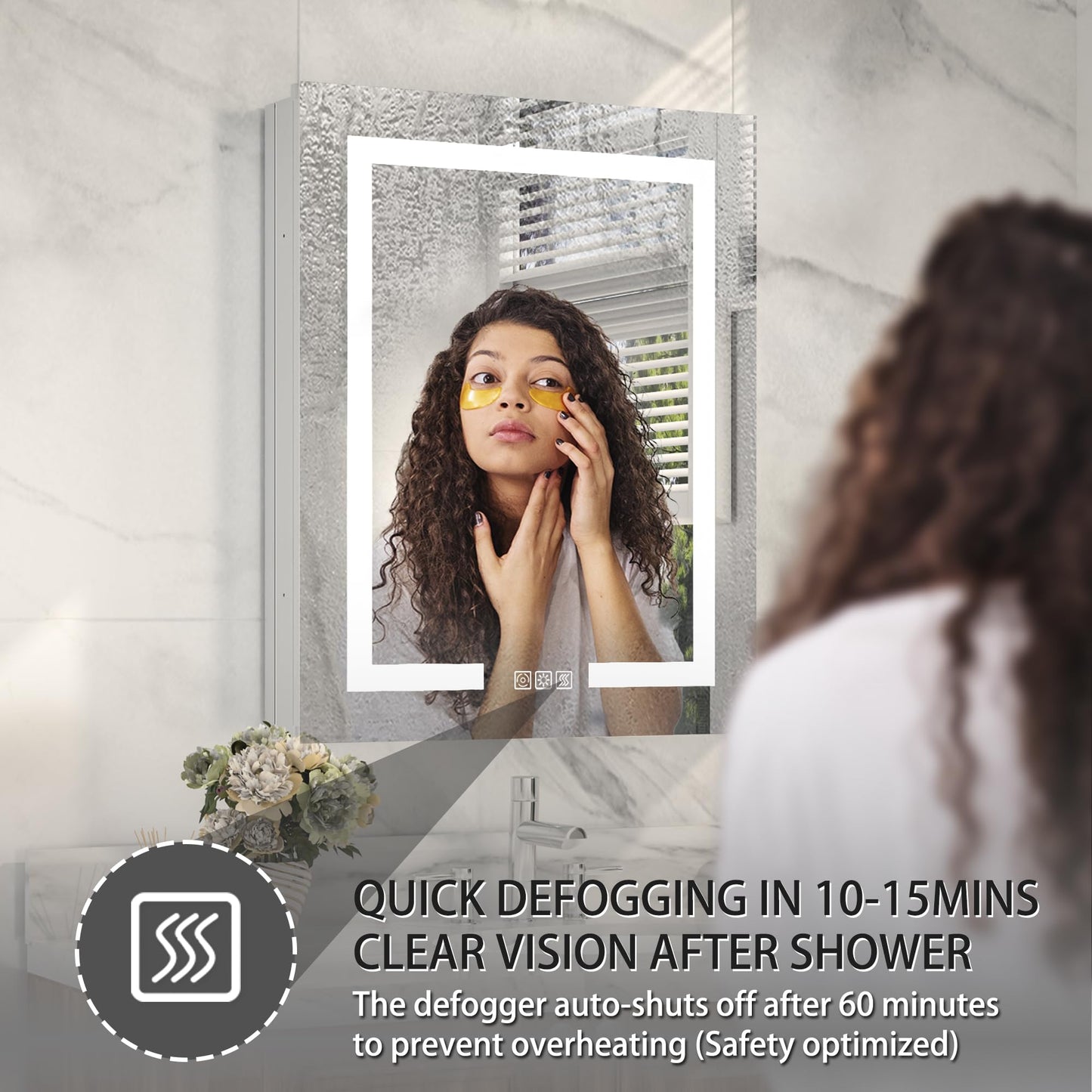 24“x30" LED Medicine Cabinet Mirror, Plastic Bathroom Mirror with Storage, Wall-mounted Mirrored Medicine Cabinets with Adjustable Tempered Glass Shelves, Lighted Mirror Cabinet, Anti-Fog Function