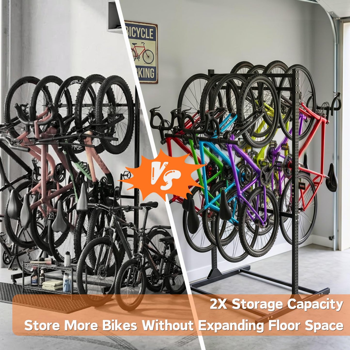 KAXIWEI Vertical Bike Rack for Garage | Heavy-Duty Freestanding Storage System Holds 8 Bikes - Ideal for Road, Mountain, Hybrid, and Kids Bikes | Supports Up to 300 lbs