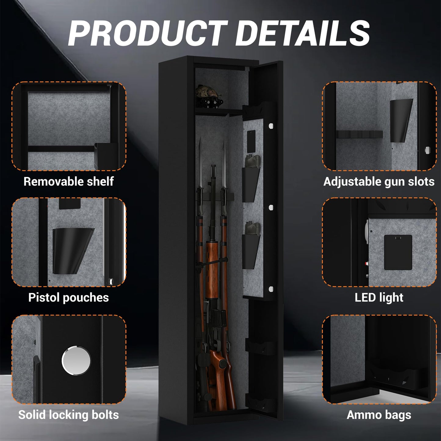 Rifle & Pistol Gun Safe, Quick Access with Fingerprint Lock & Backlit Digital Keypad, Heavy Duty Gun Cabinet with Removable Shelves, Pistol Pockets & Dual Alarm - Home Security Shotgun Locker