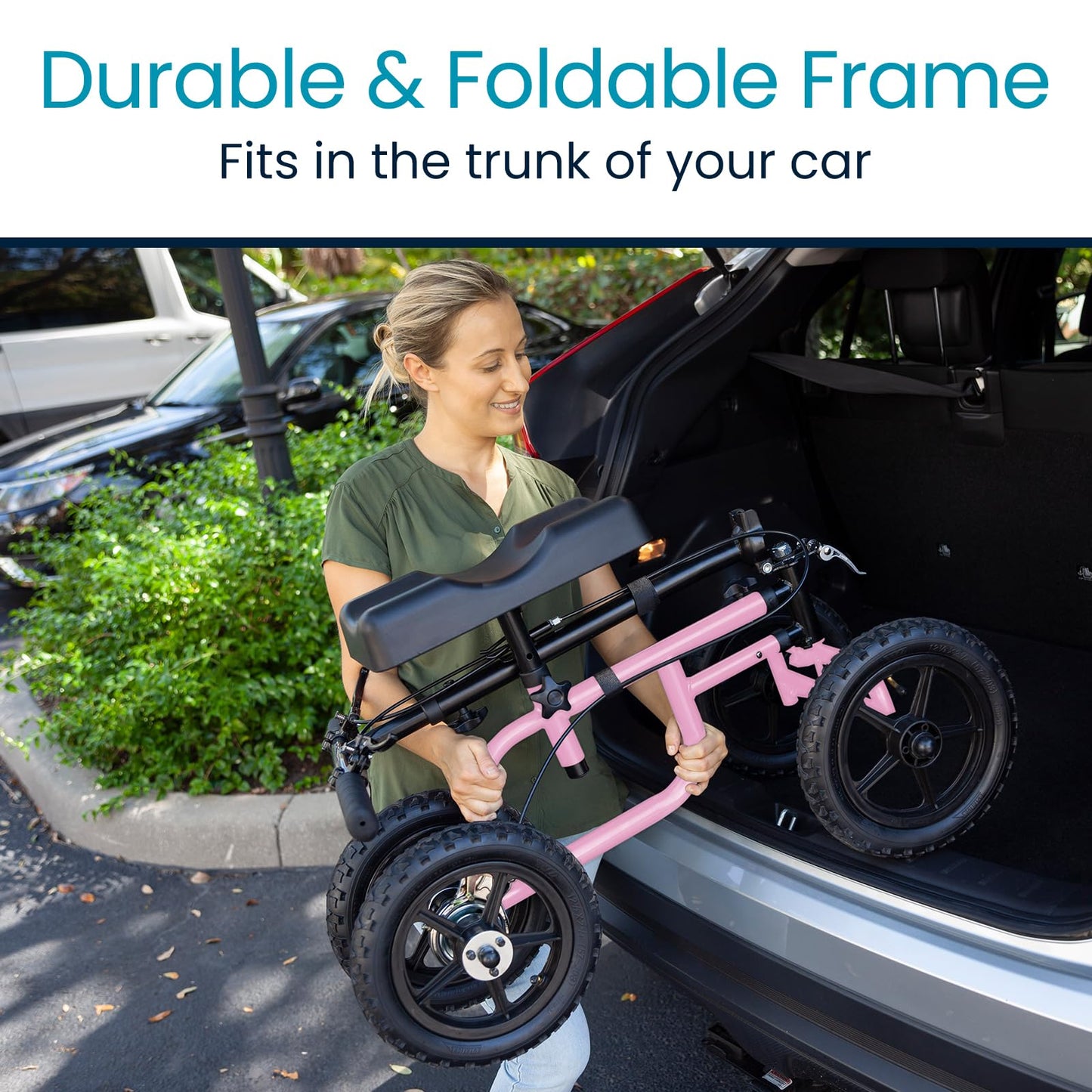 Vive Mobility All Terrain Knee Scooter Walker for Foot Injuries - Adult Broken Leg Crutch Cart Roller for Surgery, Broken Foot, Ankle Injury - Kneeling Rolling Steerable Seated Wheel Scooter Aid
