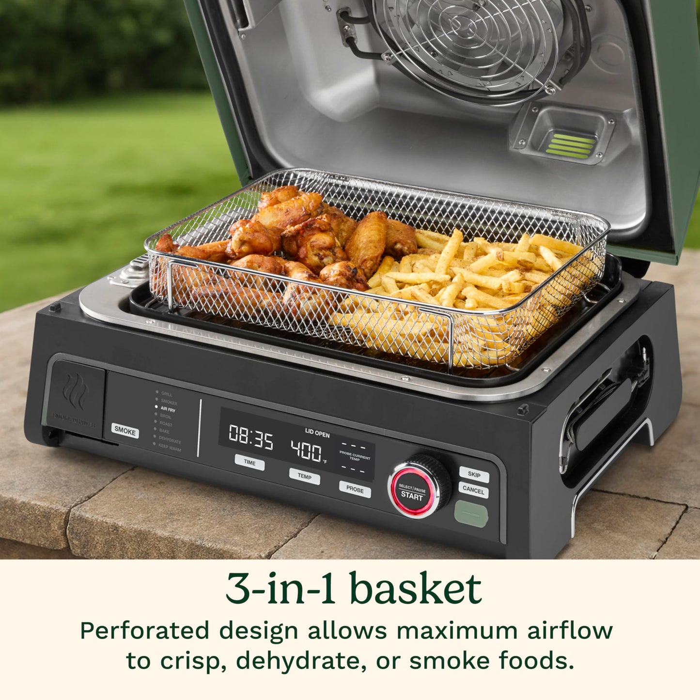 Cuisinart FlavorBoost™ 8-in-1 Outdoor Electric BBQ Grill & Portable Smoker, Air Fryer Grill Combo with Smart Probe, Smoke Drawer, 154 sq. in., Patio & Balcony Grill for Apartments, CEG-1302
