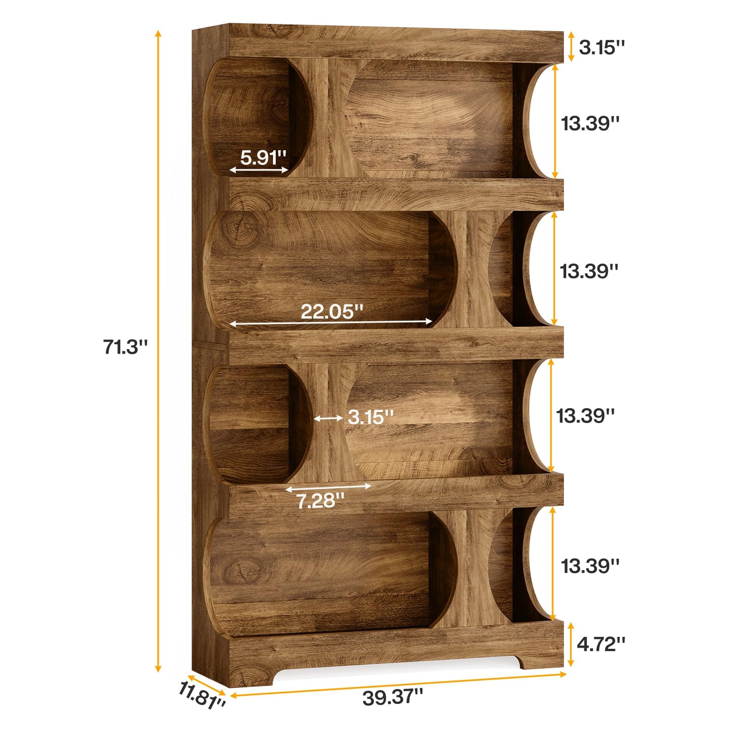 Tribesigns 71" Tall Bookcase, 4-Tier S-Shaped Bookshelf, Wood Decorative Storage Shelving, Modern Freestanding Display Shelves, Large Library Book Shelf Unit for Home Office Living Room Bedroom, Brown