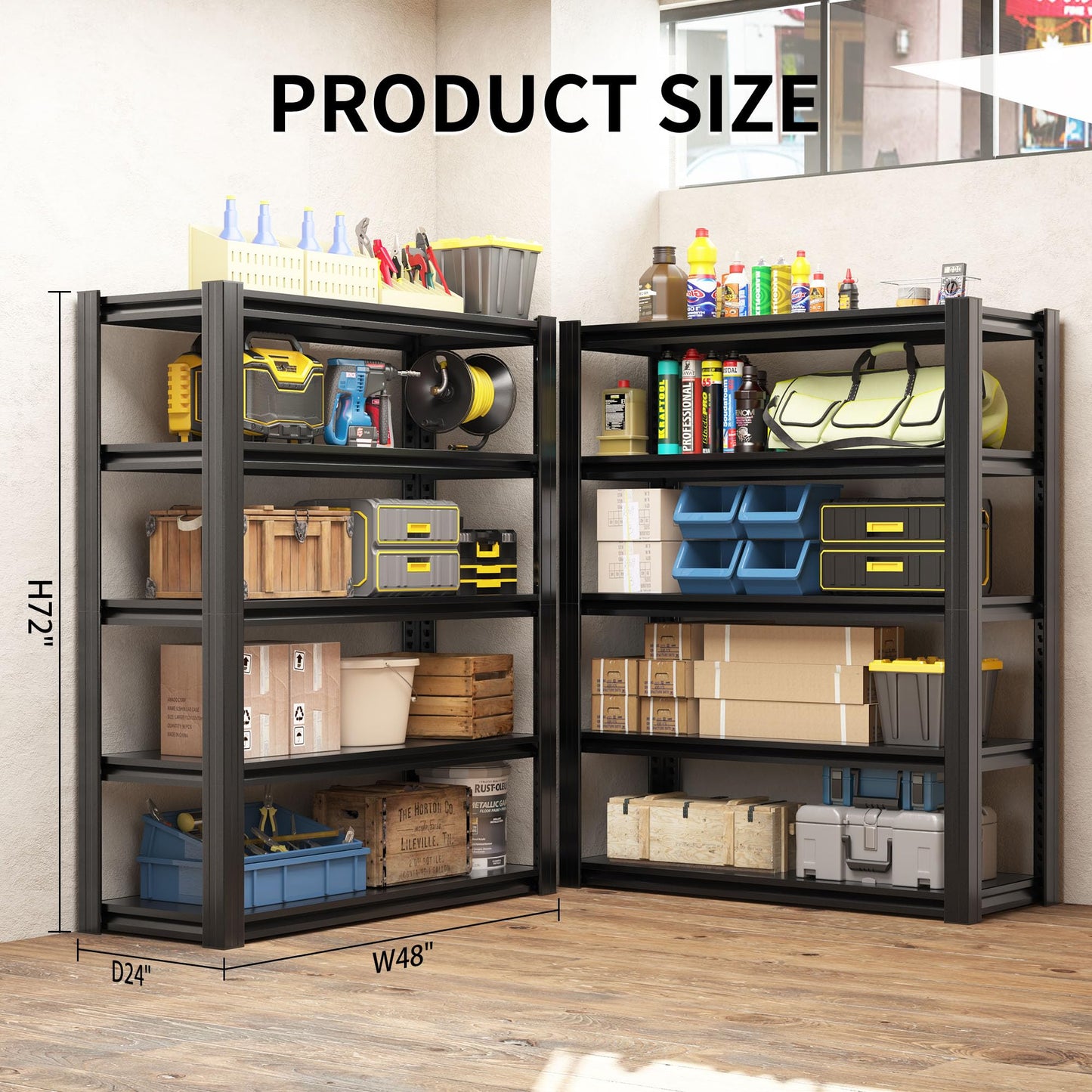 EKJ 72" H Shelving Unit 5 Tiers Heavy Duty Garage Shelving 3000LBS Storage Racks Adjustable Metal Shelves Industrial Utility Rack for Garage, Workshop, Basement, Home Office 72" H*47.2W*23.6D
