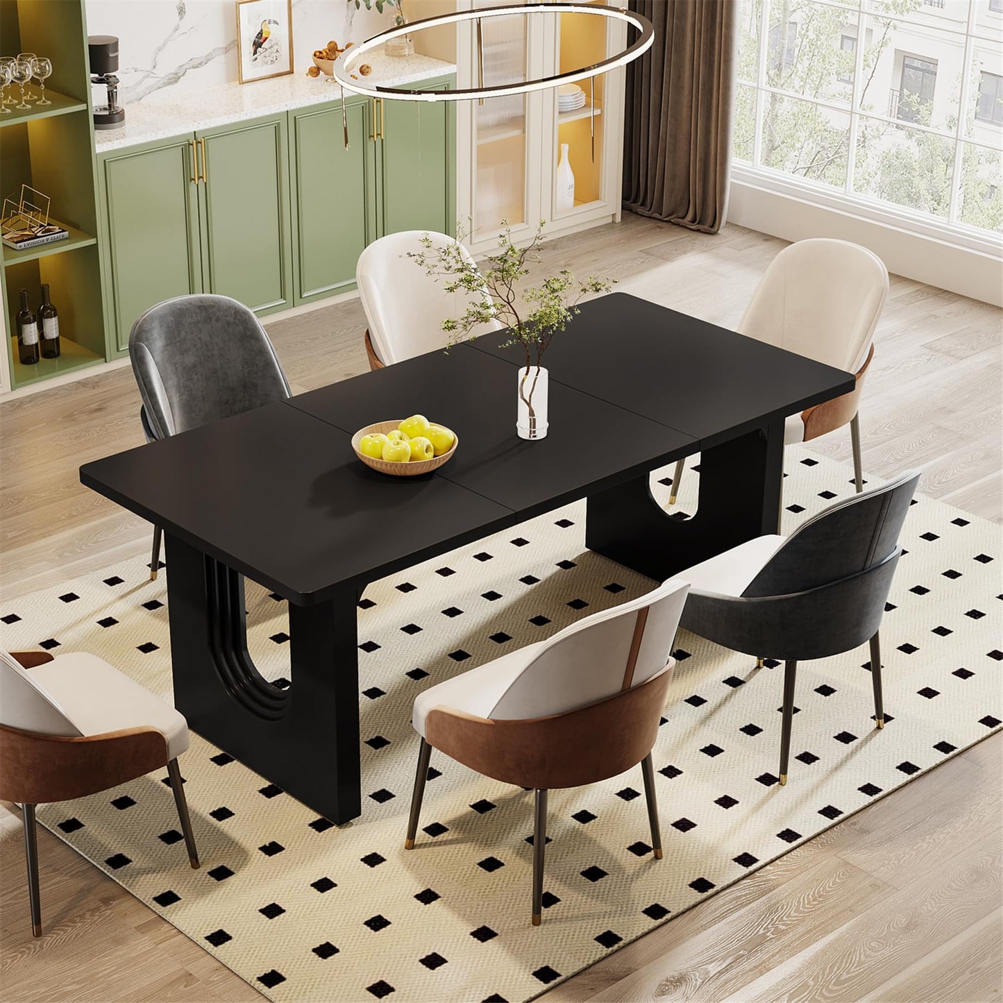 Tribesigns Modern Dining Table for 6 People, 71" Large Kitchen Dining Table with Wood Pedestal Base, Rectangular Long Dinner Table for Kitchen, Dining Room, Living Room, Black