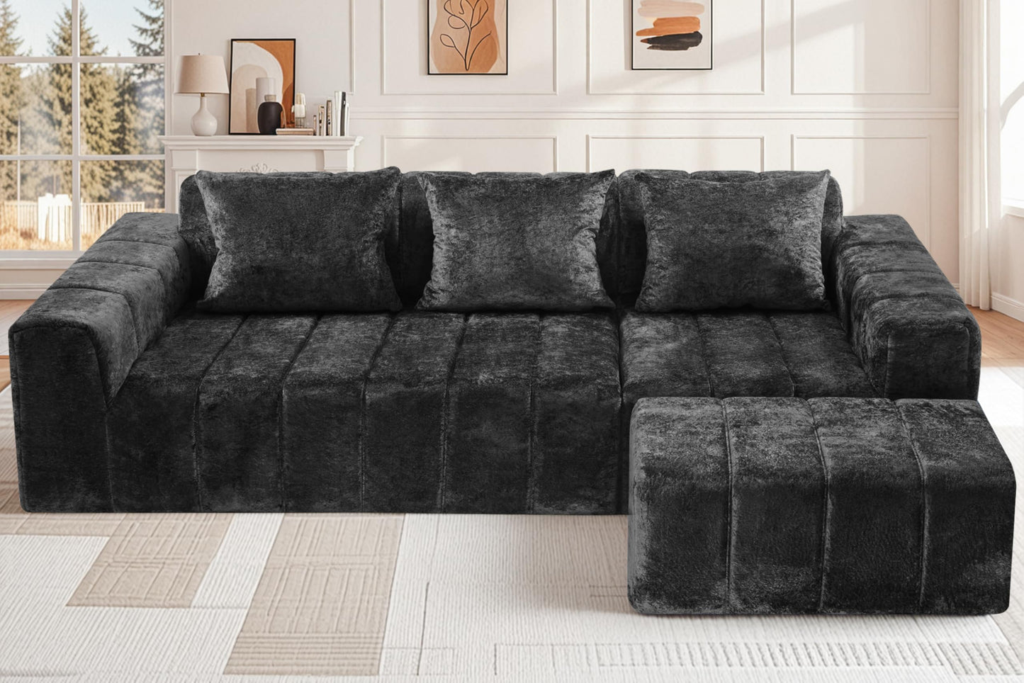 HABUTWAY 95" Modular Sectional Sofa with Chaise, L-Shaped Cloud Couch with Deep Seat, Convertible Upholstered Boneless Couch for Living Room Apartments Bedroom, No Assembly Required, Black