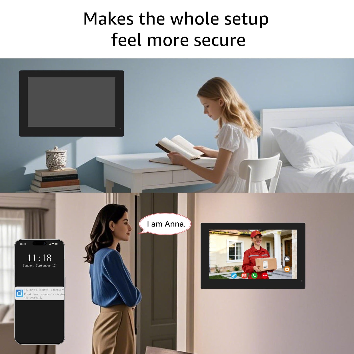 LUMOBELL House Video Intercom System for 2 Families, 1080P Wired Video Doorbell with Two 7-inch Touch Screen Monitors, WiFi 6 Remote App Unlock, RFID Access, 2-Way Audio, Night Vision for Apartment