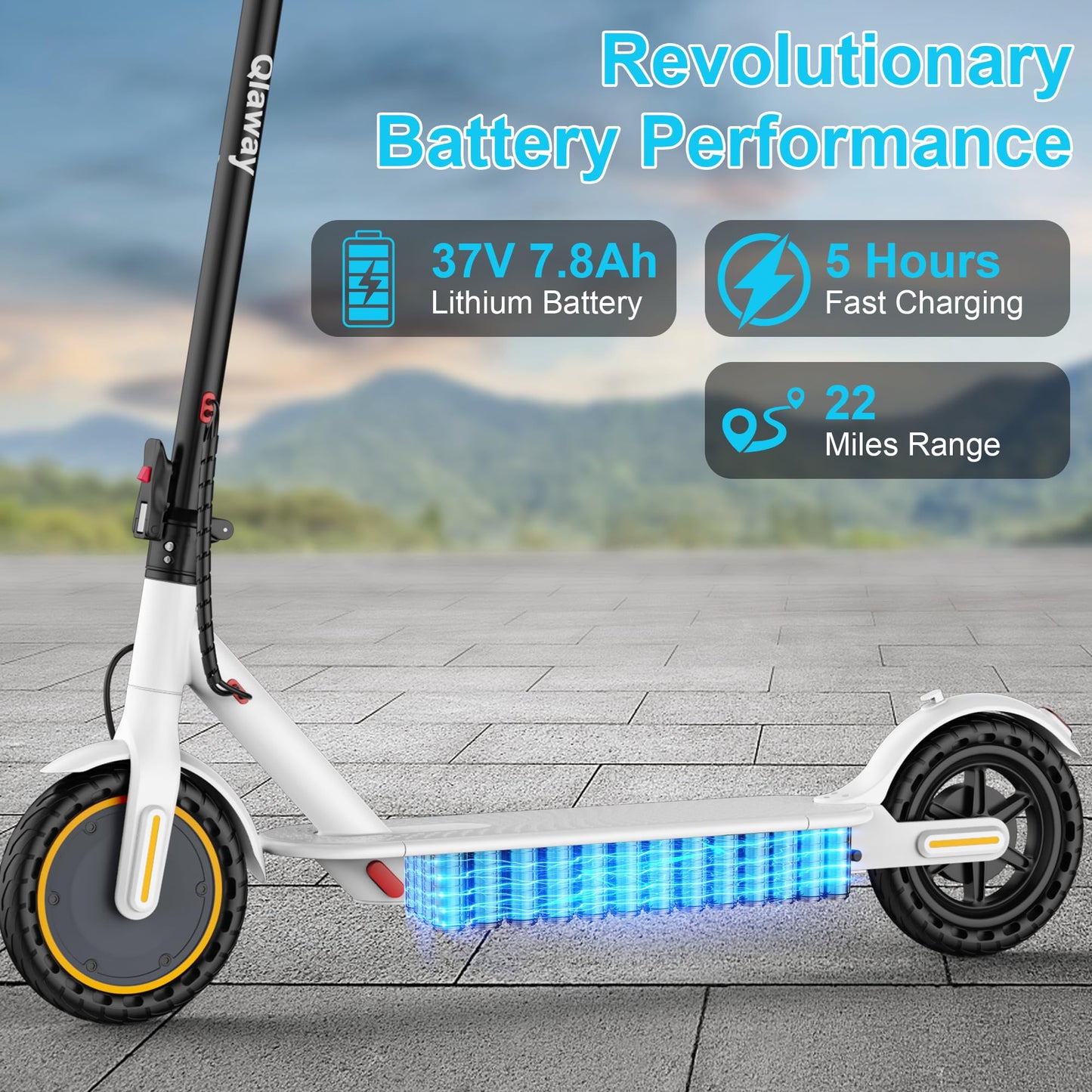 Qlaway 8.5" E Scooter for Adults Aluminum Alloy Frame 19 MPH 350W Motor 288.6WH Battery, Motorized Scooter Up to 22 Miles Range, Foldable Bearing 265 LBS/APP Control