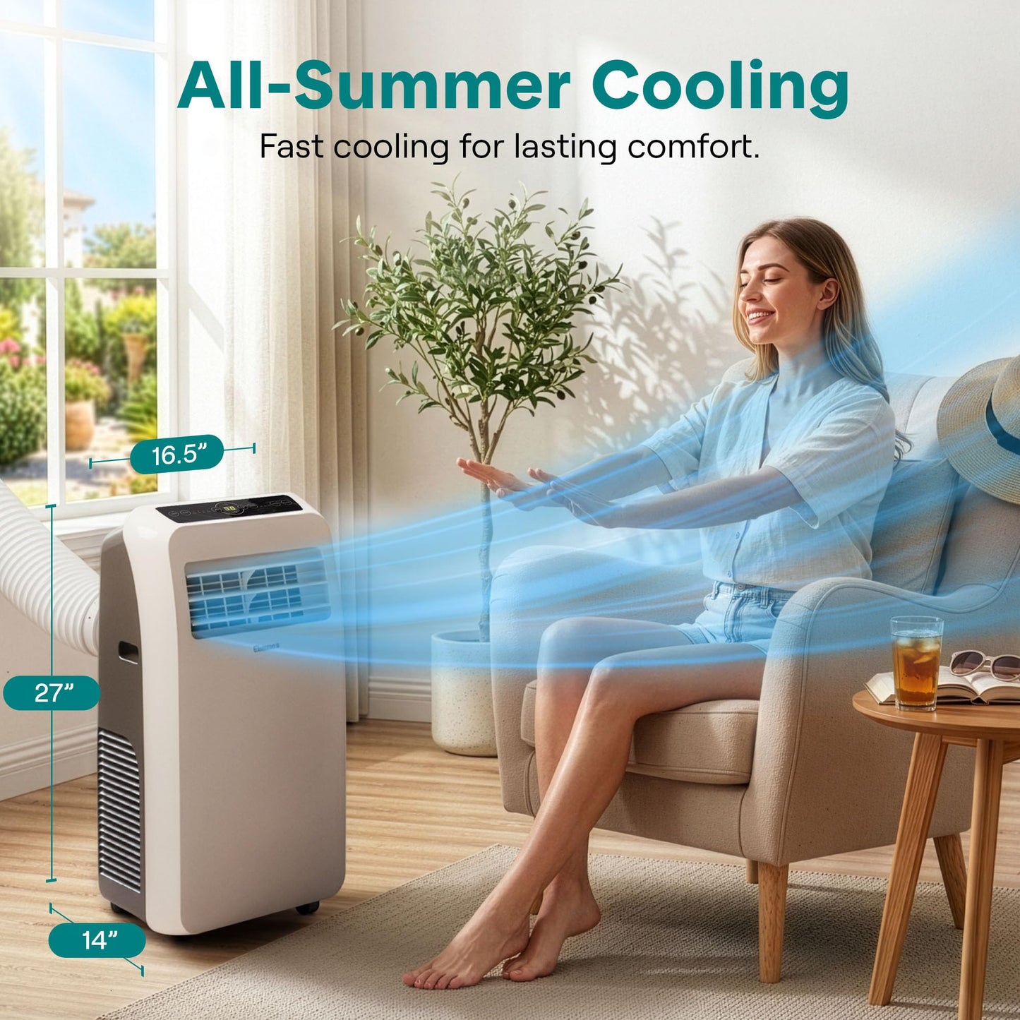 SereneLife Small Air Conditioner Portable 12,000 BTU with Built-in Dehumidifier - Portable AC Unit for Rooms up to 550 sq ft - Remote Control, Window Mount Exhaust Kit
