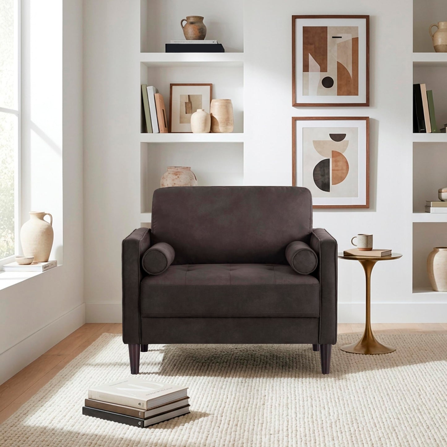 Studio Living® Lexington 39.4" Arm Chair, Mid-Century Modern, Pocket Coil Comfort, Easy Assembly, Woven Fabric, Navy Blue
