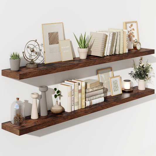 Fun Memories 72 Inch Floating Shelves for Wall, Fireplace Mantel Shelf with Invisible Heavy Duty Bracket, 8 Inch Deep Storage Shelf for Living Room, Kitchen, Farmhouse, Brown (2-Pack)