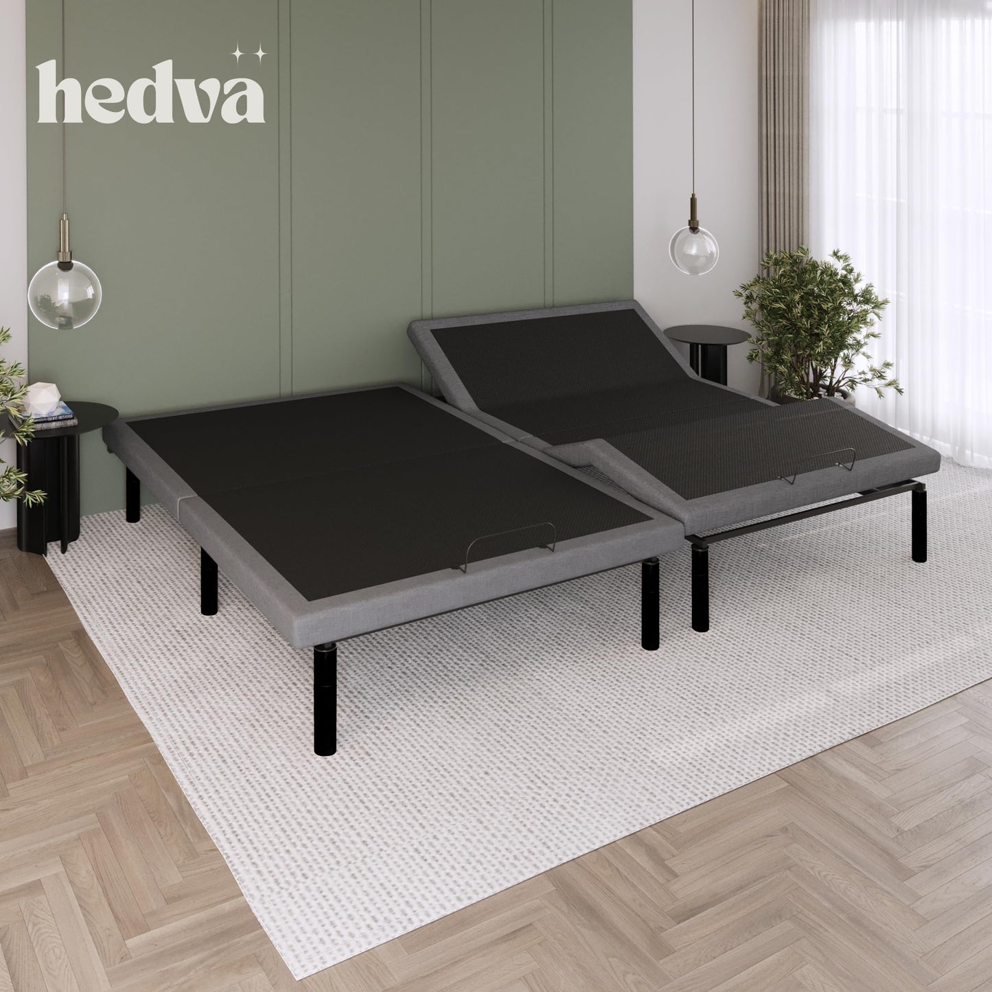 Hedva Queen Adjustable Bed Frame, Head & Foot Incline, Zero Gravity, Massage, Anti-Snore, 4 USB Ports, LED Under-Bed Light, Easy 5 Min Assembly, Wireless Remote (Black)