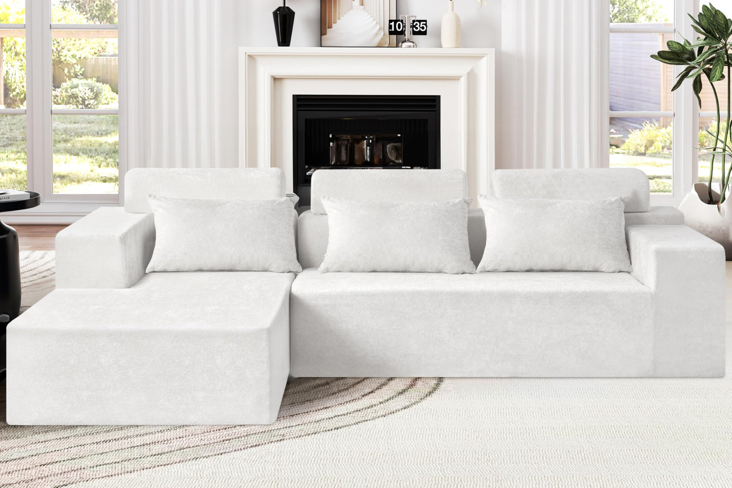 Homguava Modular Sectional Couches for Living Room, Cloud Couch with L-Shape Chaise,Comfy Sofa Living Room Couch with Deep Seat,No Assembly L Couch,Luxury Distressed Velvet(Begie,L)