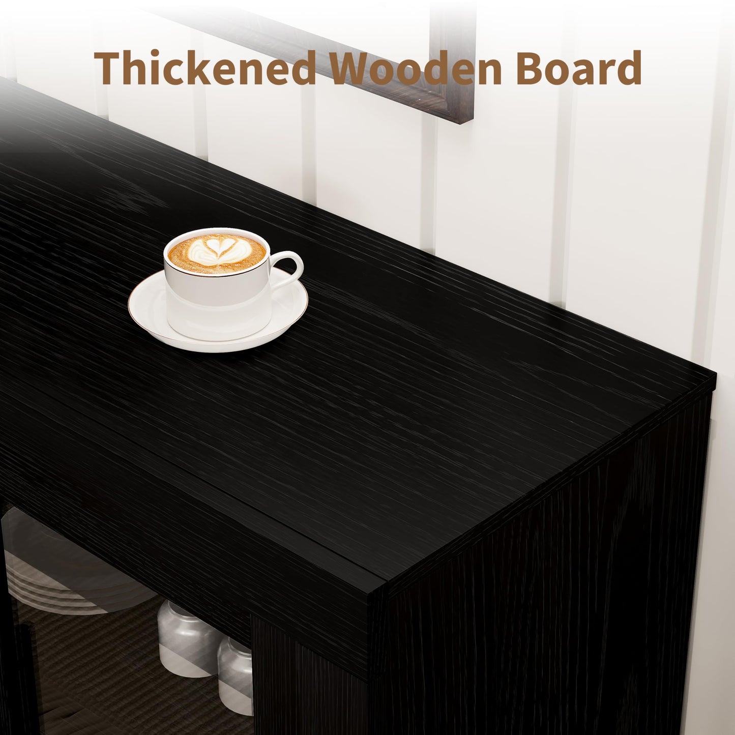 70.8" Sideboard Buffet Cabinet with 4 Glass Doors, Farmhouse Modern Accent Cabinet with Storage, Wood Coffee Bar Media Console Credenza for Living Room, Kitchen, Hallway, Black