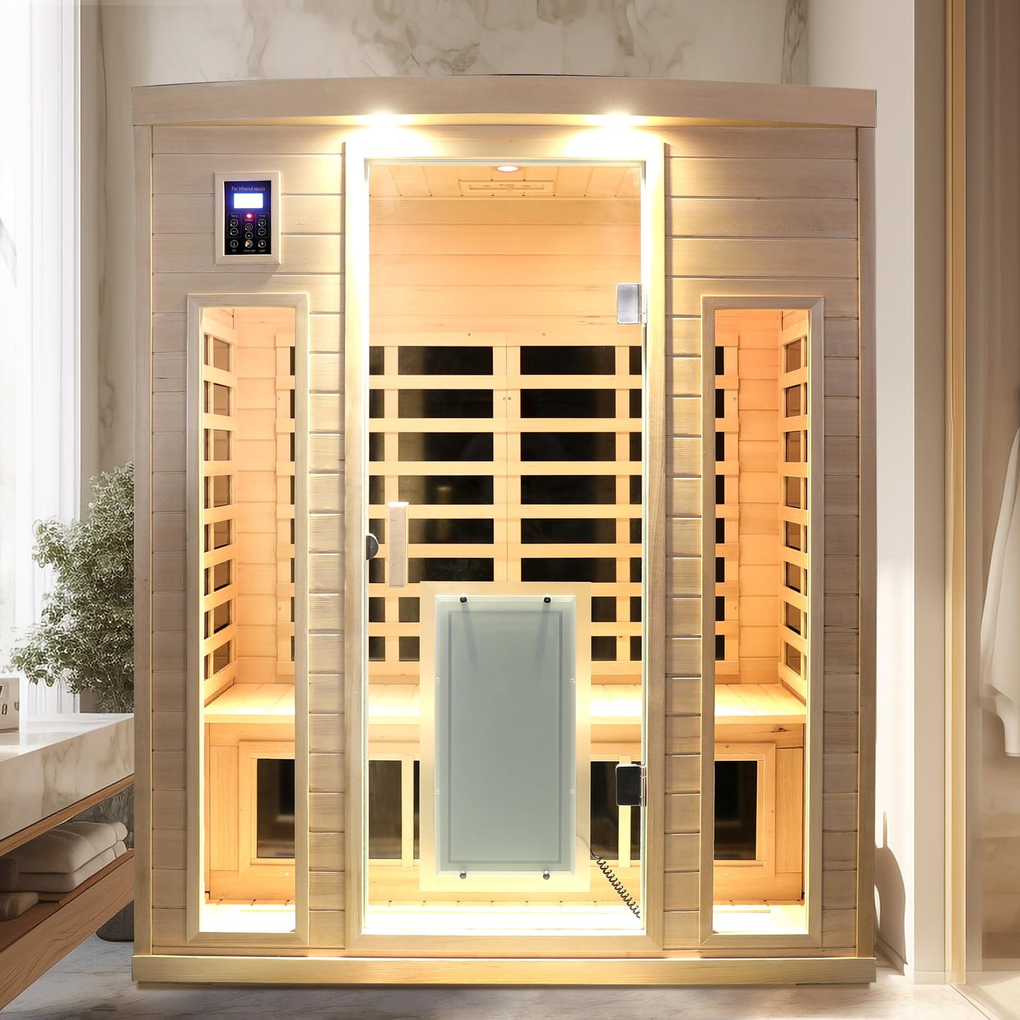 SAUNA DOCTOR 3-Person Far Infrared Indoor Sauna, Low EMF with 9 Heating Panels, Canadian Hemlock Wood, Glass Door with Integrated Heater, 120V