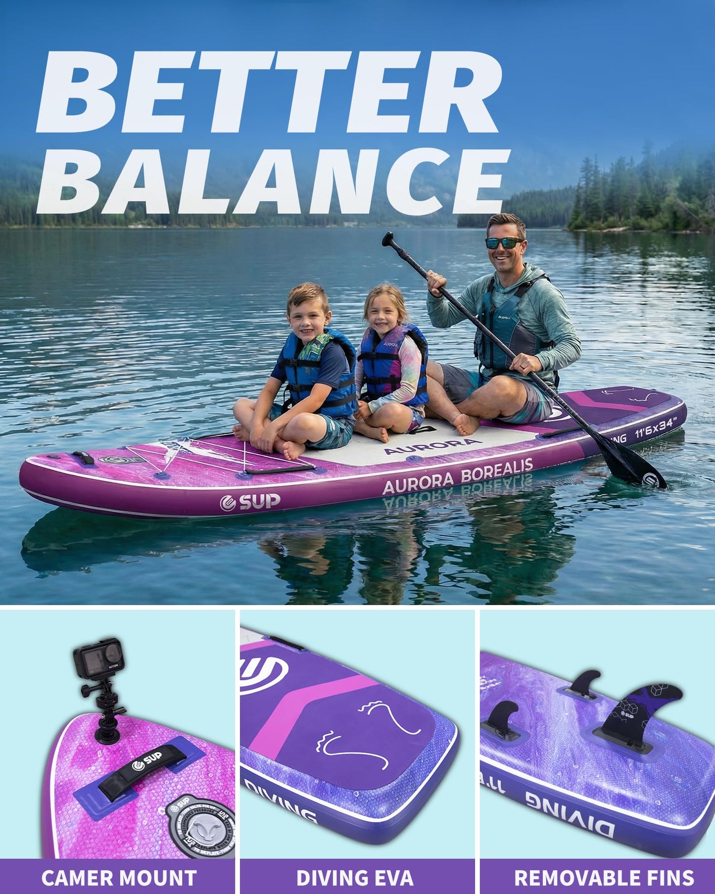 ESUP Extra Wide Inflatable Paddle Board 11’6" ×34/35" ，Super Stable Stand Up Paddleboards for 2 Person/Family/Large Size, Inflatable SUP with Paddle, Pump & Shoulder Strap
