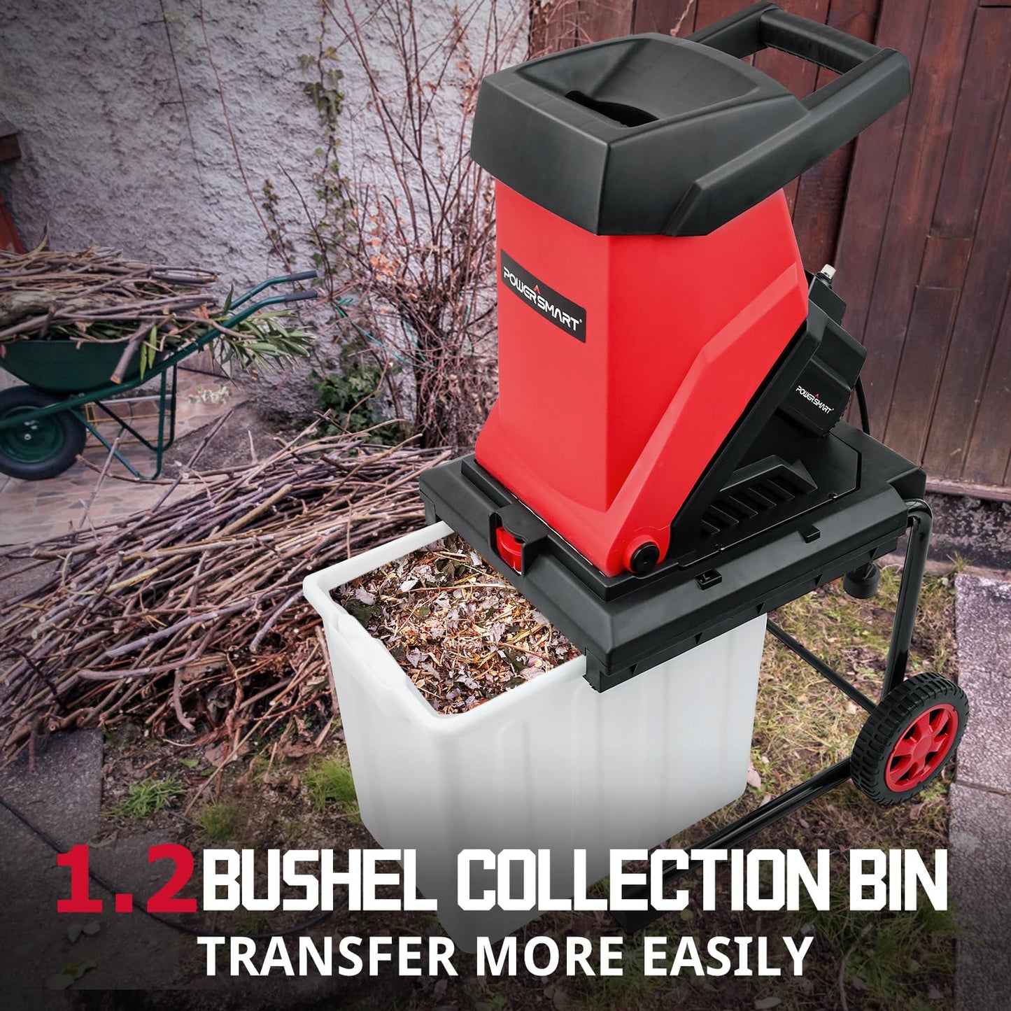 PowerSmart Electric Wood Chipper 15-Amp with Collecting Bin for Garden, Yard (PS12A)