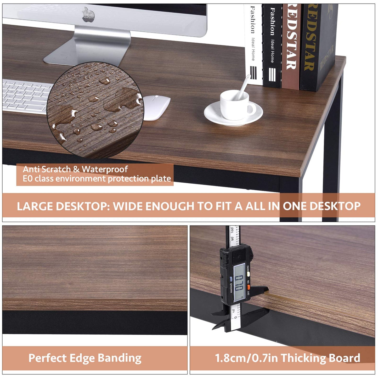 POPRUN Writing Computer Office Desk 59 Inch（60"x 30"） Home Office Wooden Writing Study Desk Table, Large Solid Wood Desk, Modern Simple Sturdy Laptop Study Table, Walnut - Solid Tabletop Made of MDF