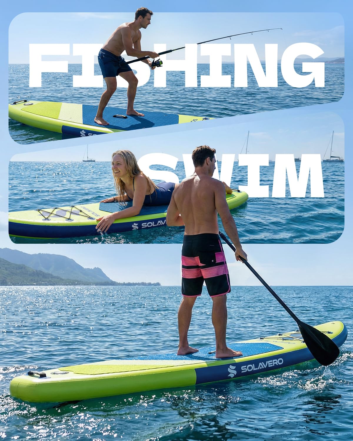 SOLAVERO 10'6" Inflatable Stand Up Paddle Board with Premium SUP Accessories, Anti-Slip EVA Deck for Adults of All Skill Levels, Paddleboard for Fishing, Yoga & Sunbathing