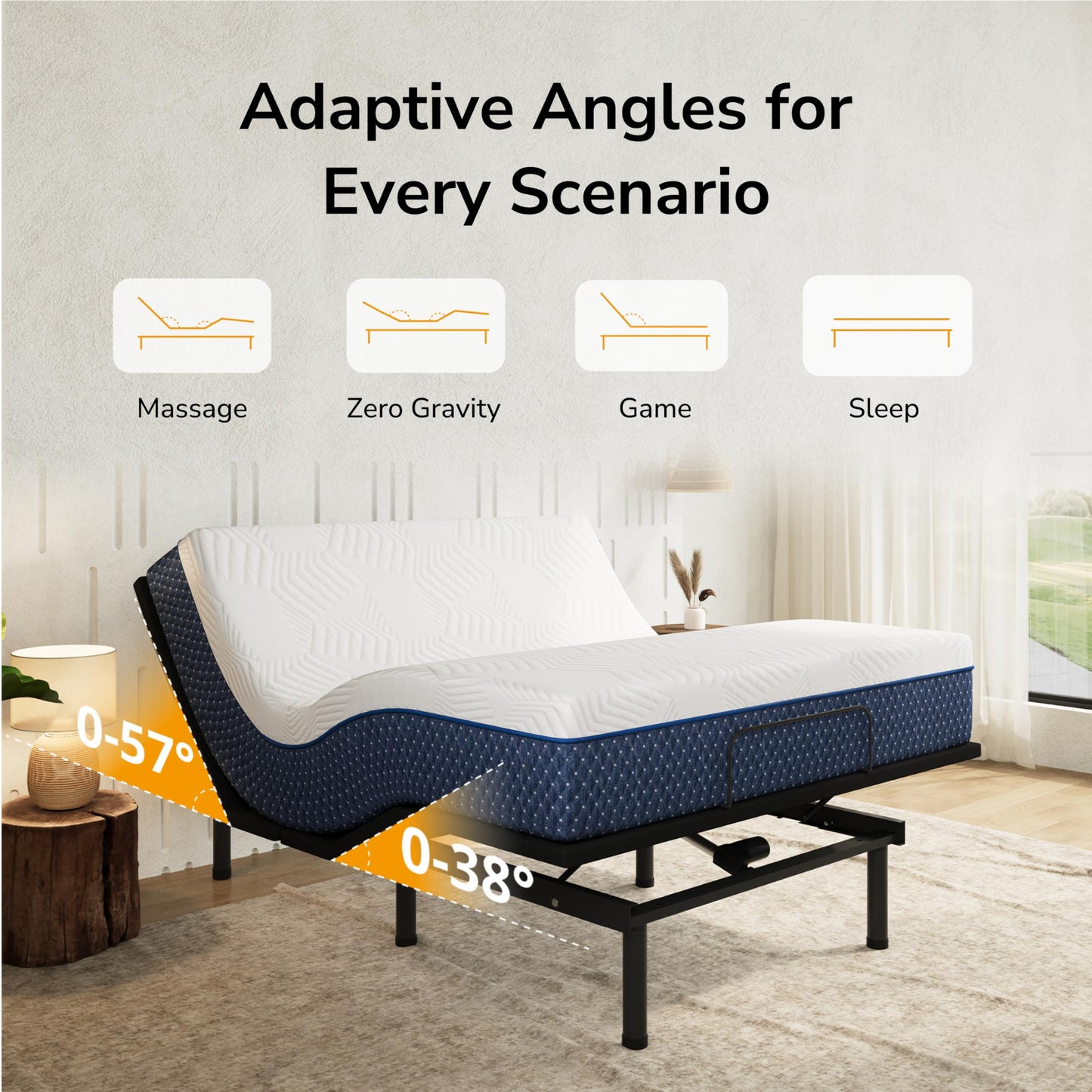 Emerspring Split King Adjustable Bed Frame + 10 Inch Gel Memory Foam Mattress,Wireless Remote and Massage & Head and Foot Incline,CertiPUR-US Certified & Fiberglass Free,Zero Gravity