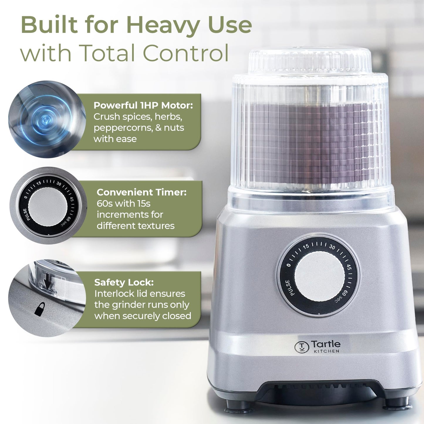 Commercial Electric Spice Grinder 750W - Heavy Duty Stainless Steel Herb Grain Coffee Grinder with Timer Pulse Mode - 2 Cups for Masalas Seeds Nuts Kitchen Use
