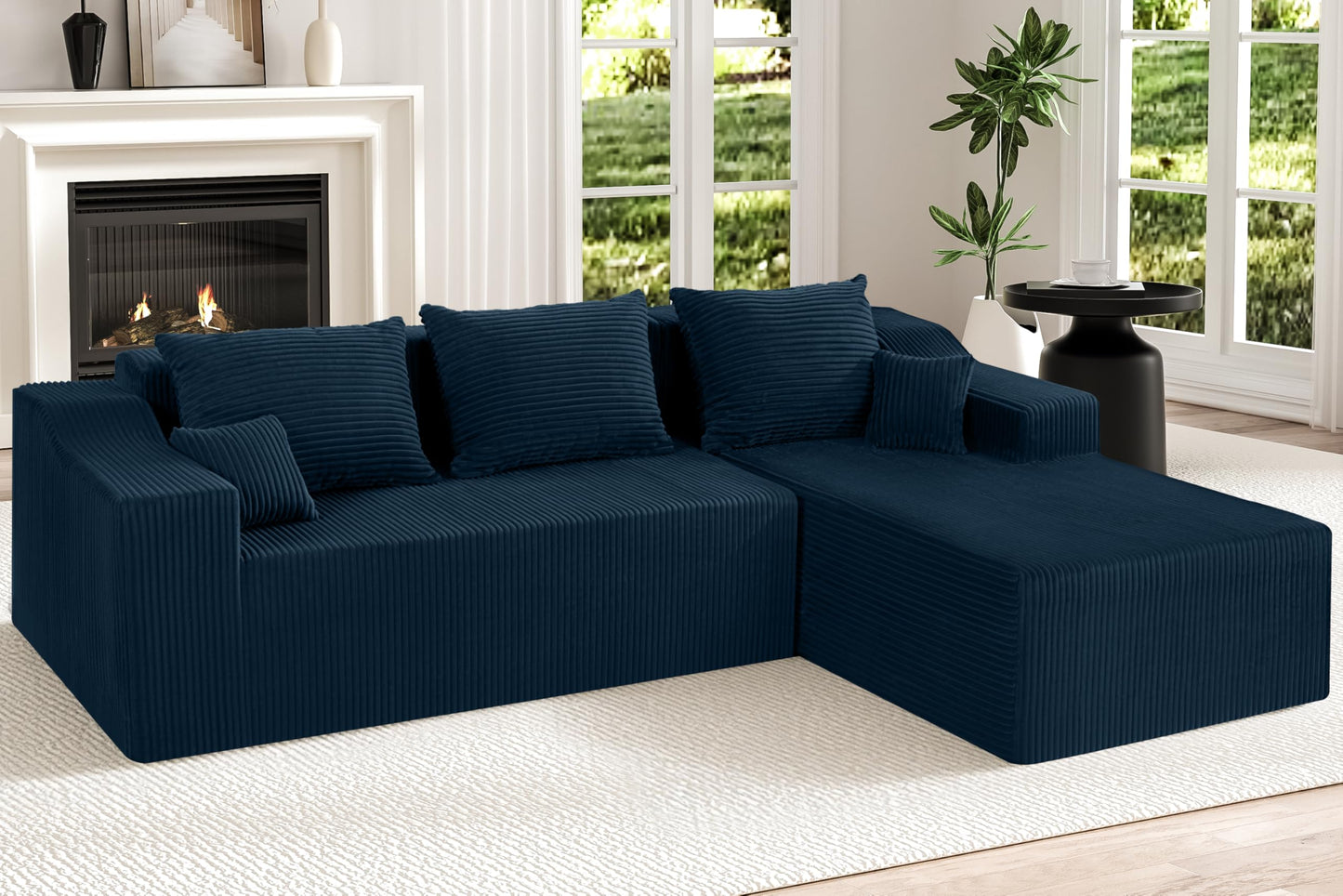HABUTWAY 105" Modular Sectional Couches for Living Room, Boneless Couch with L-Shape Chaise,Comfy Sofa Living Room Sofas with Deep Seat,No Assembly, Corduroy Fabric(Blue,Right)