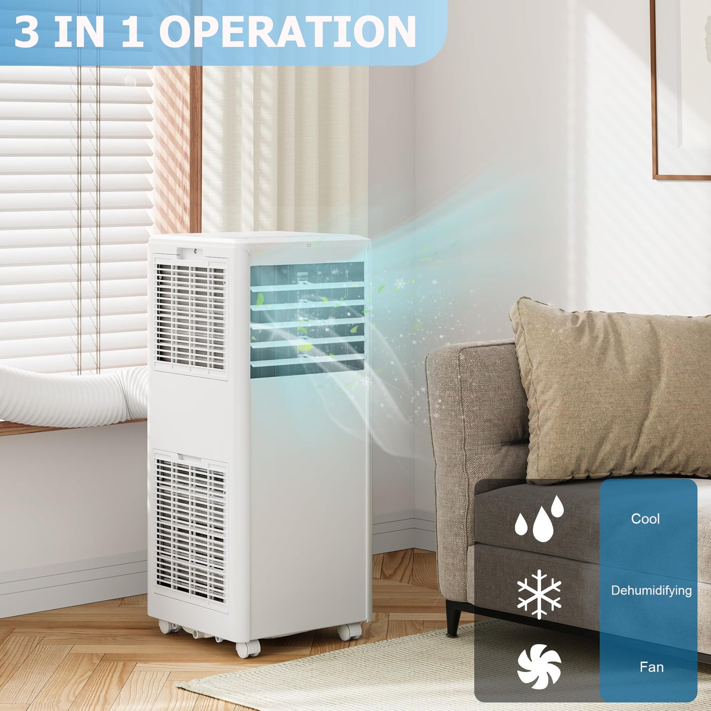 GARVEE 8000 BTU Portable Air Conditioners with Remote Control for Rooms, 3 in 1 Portable AC Unit with Cooling/Dehumidifying/Fan Mode