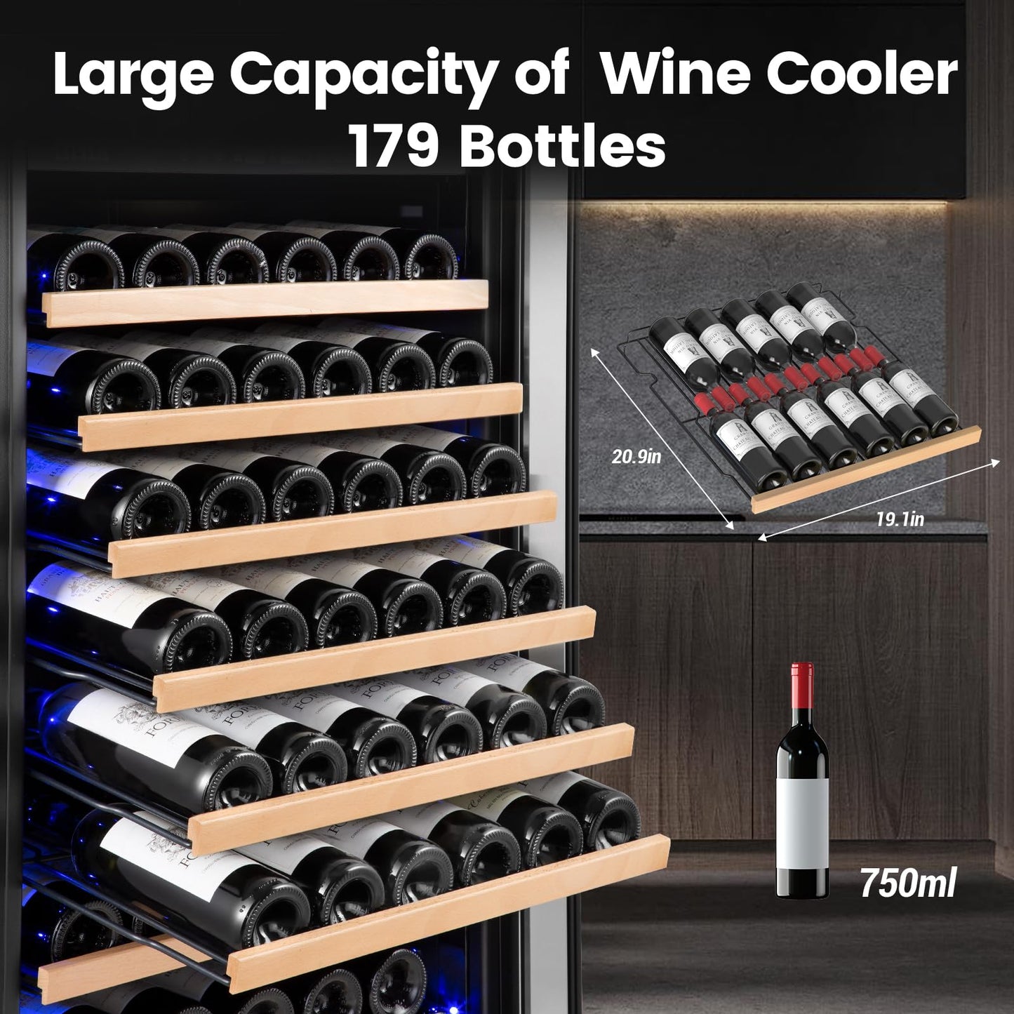 Velivi 24" Single-Zone Wine Cooler 154-Bottles, Low Noise Fast Cooling, Tall Freestanding/Built-in Fridge Large Capacity for Wine Collection