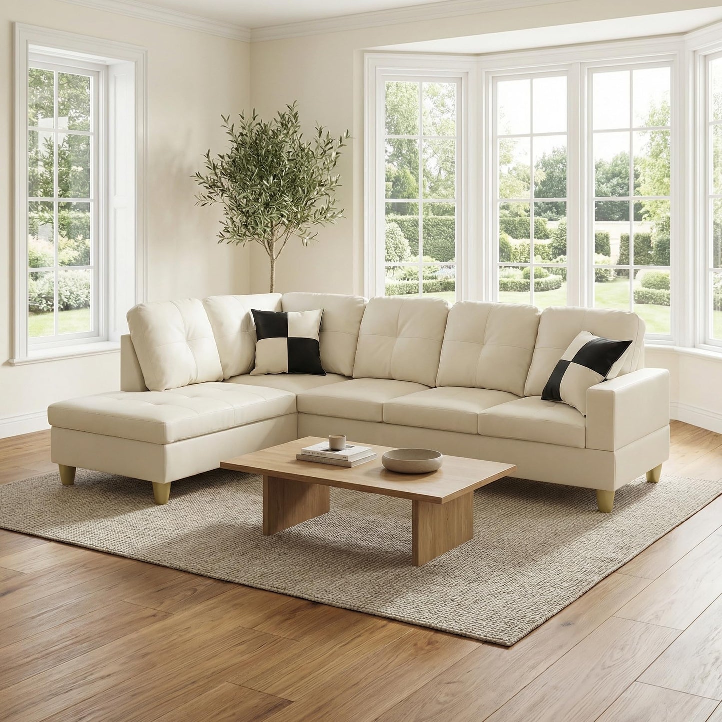 NicBex Leather 103.5" Sectional Couches for Living Room, 2-Piece L-Shaped Sectional Couch with Movable Lounge Chaise, Multi-Scene Use for Apartment & Office, White