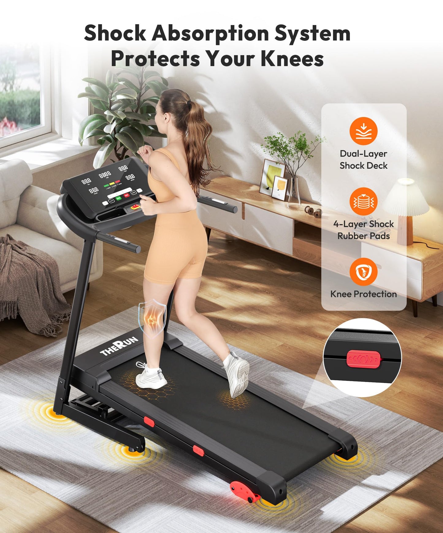 THERUN Incline Treadmill, Running Treadmills with Incline, Foldable Treadmills Heart Rate Sensors, 18″LED Display Manual Adjustment, 3.0HP Treadmill for Indoor Fitness Workouts, Black Red