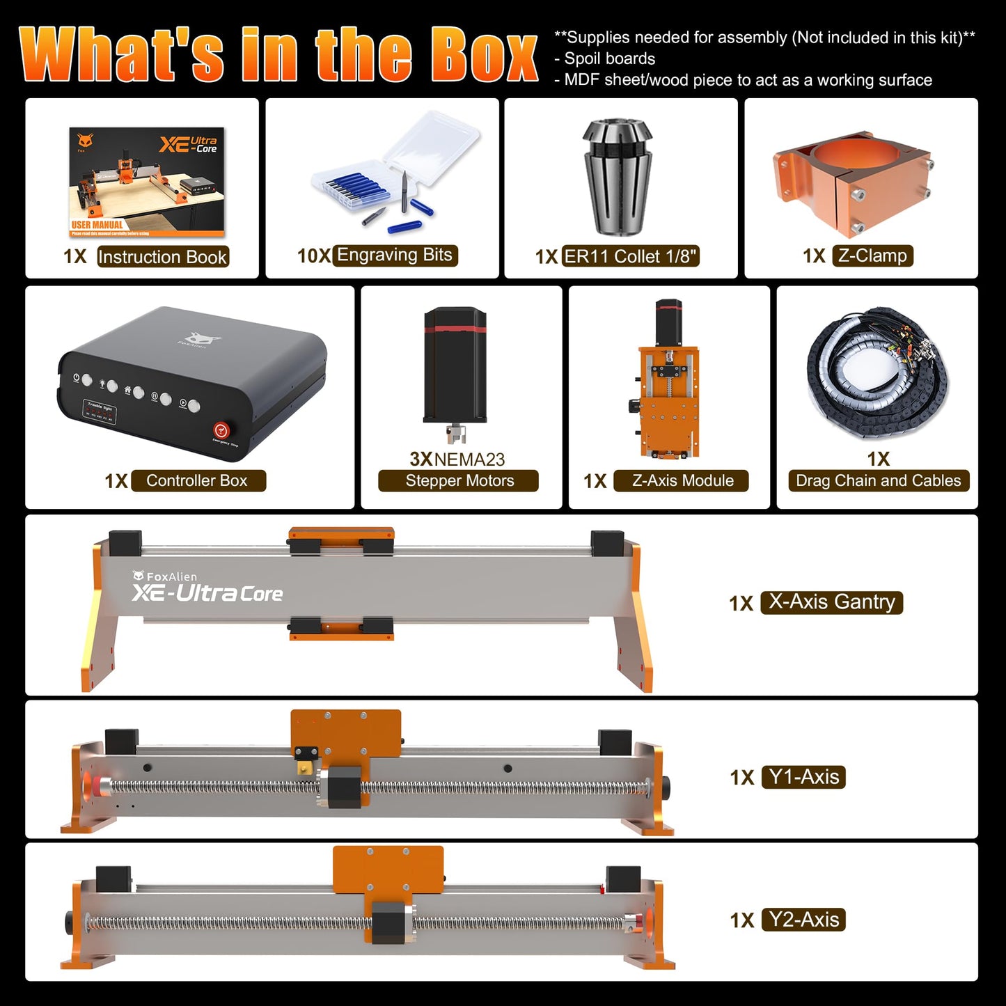 FoxAlien XE-Ultra Core Desktop CNC Router Machine, 17x17in Active Area with NEMA 23 Closed-Loop Stepper Motor, Large Benchtop Engraving & Milling Machine for Wood, Aluminum, Carbon Fiber DIY Projects